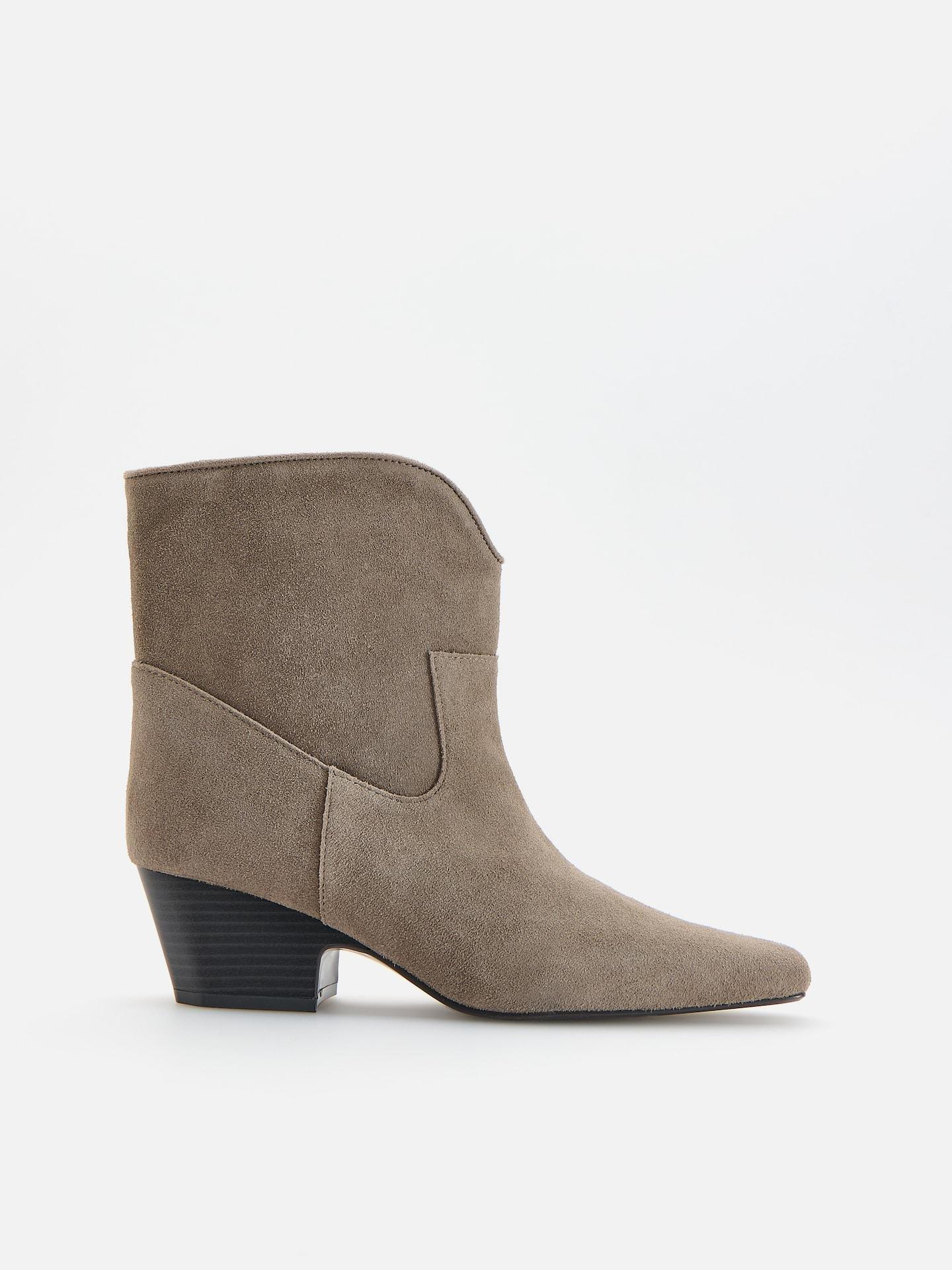 Beige Leather Ankle Boots, Beige, medium
