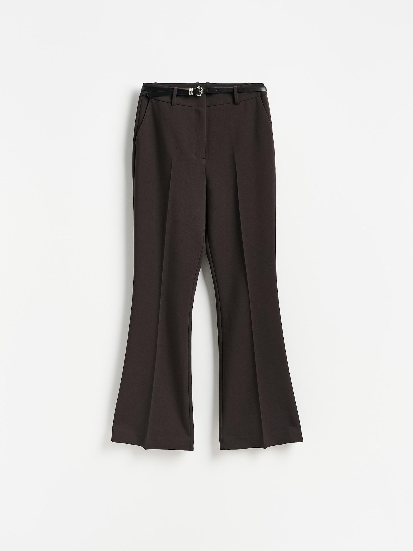 Brown Flare Trousers With Belt, Brown, large image number 0