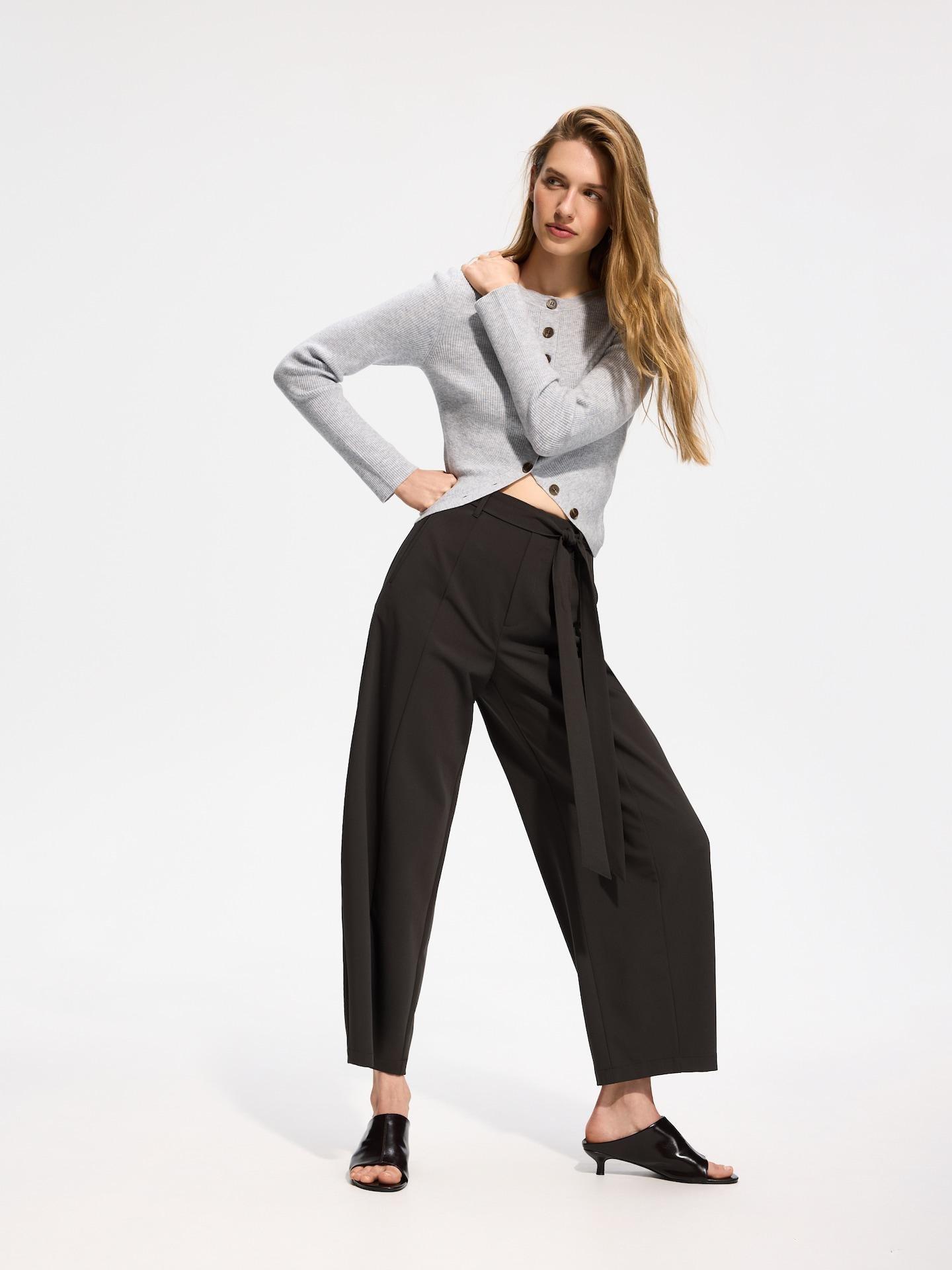 Green Barrel Leg Trousers With Tie, Green, medium