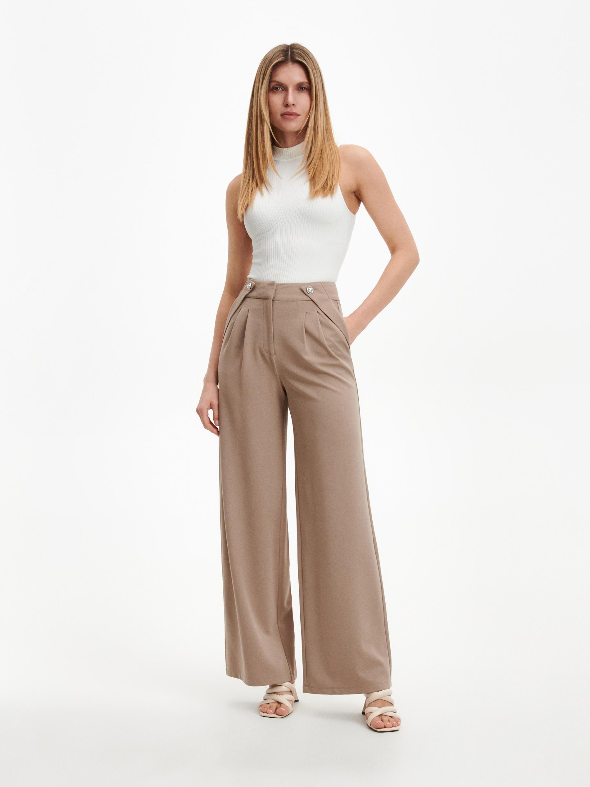Beige Ornament Buttons Trousers, , large image number 0