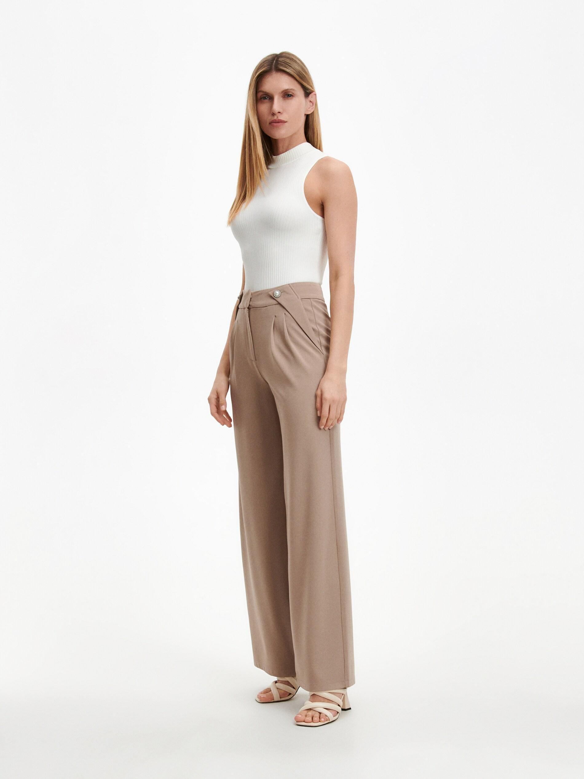 Beige Ornament Buttons Trousers, , large image number 2