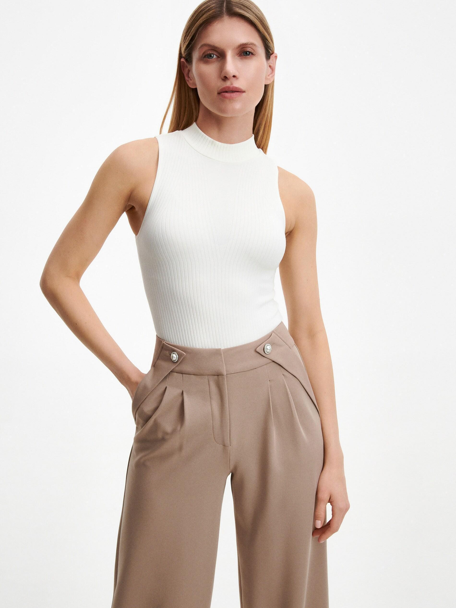 Beige Ornament Buttons Trousers, , large image number 3