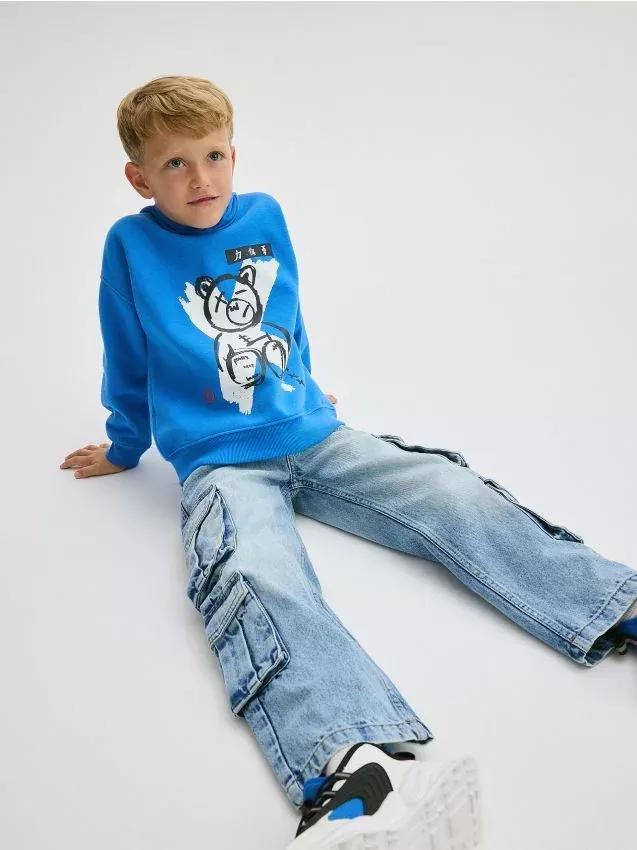 Blue Printed Oversized Sweatshirt, , large image number 0
