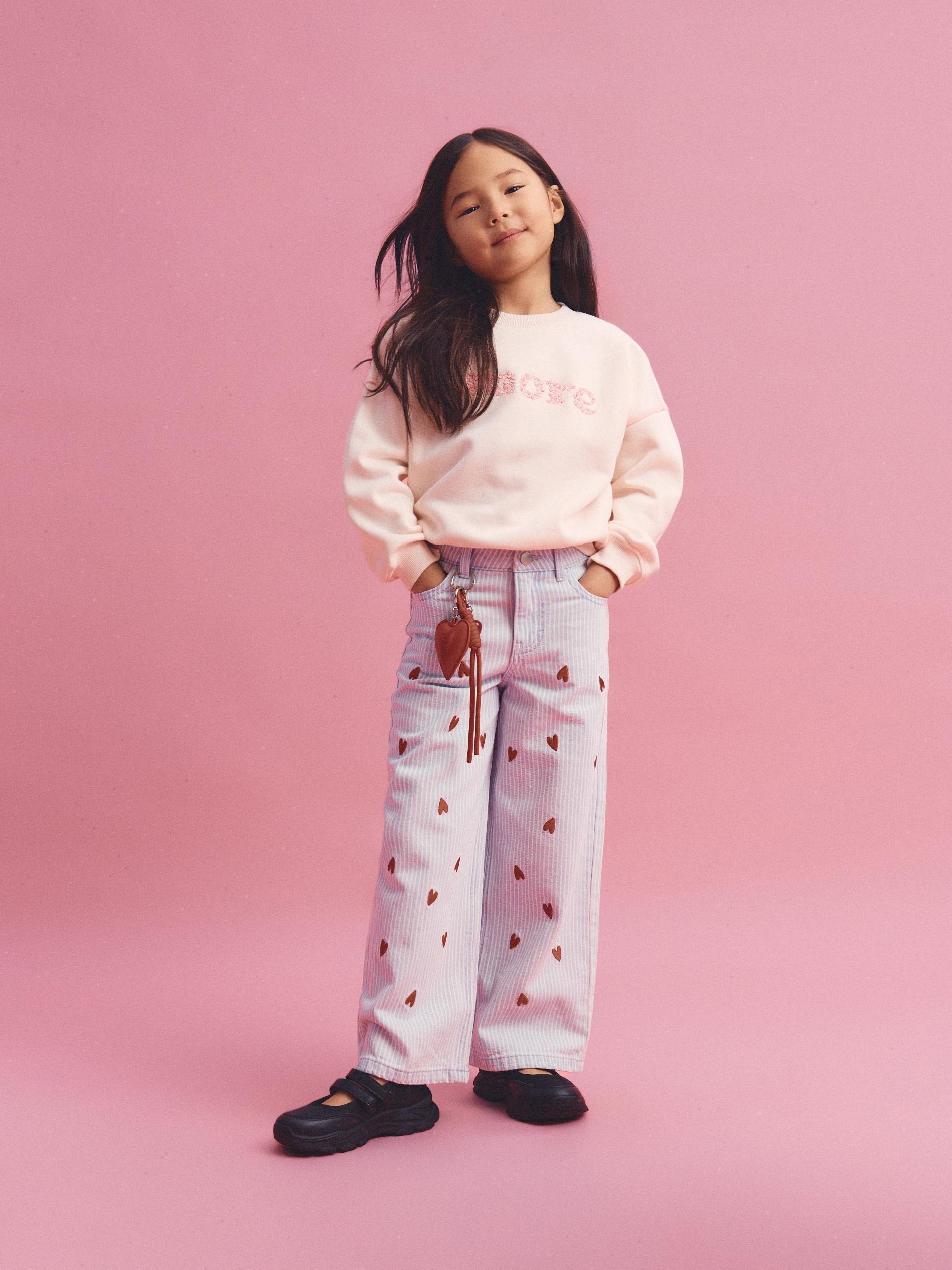 Blue Wide Leg Jeans With Embroidery Detailing, Blue, medium