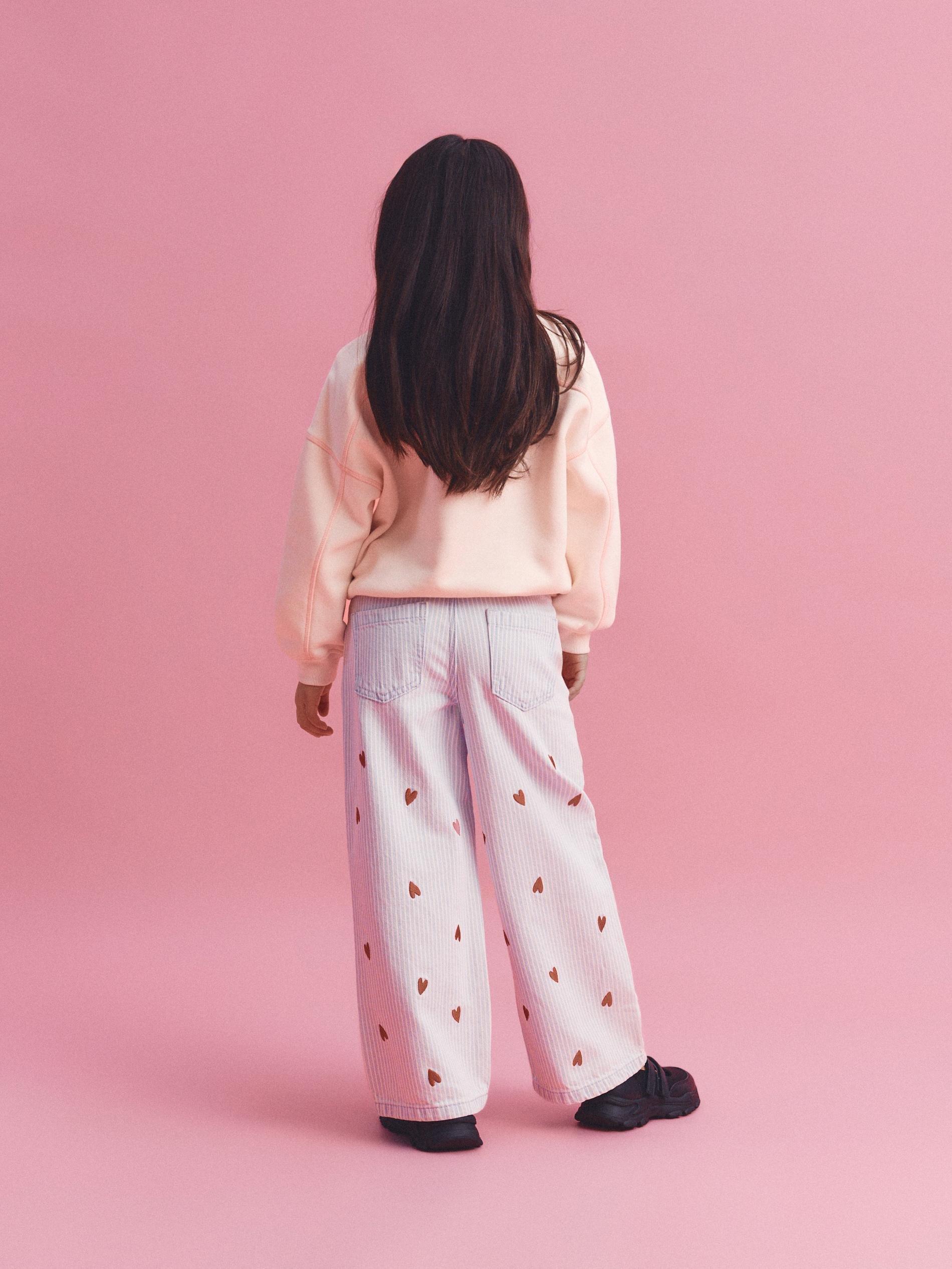 Blue Wide Leg Jeans With Embroidery Detailing, Blue, large image number 4