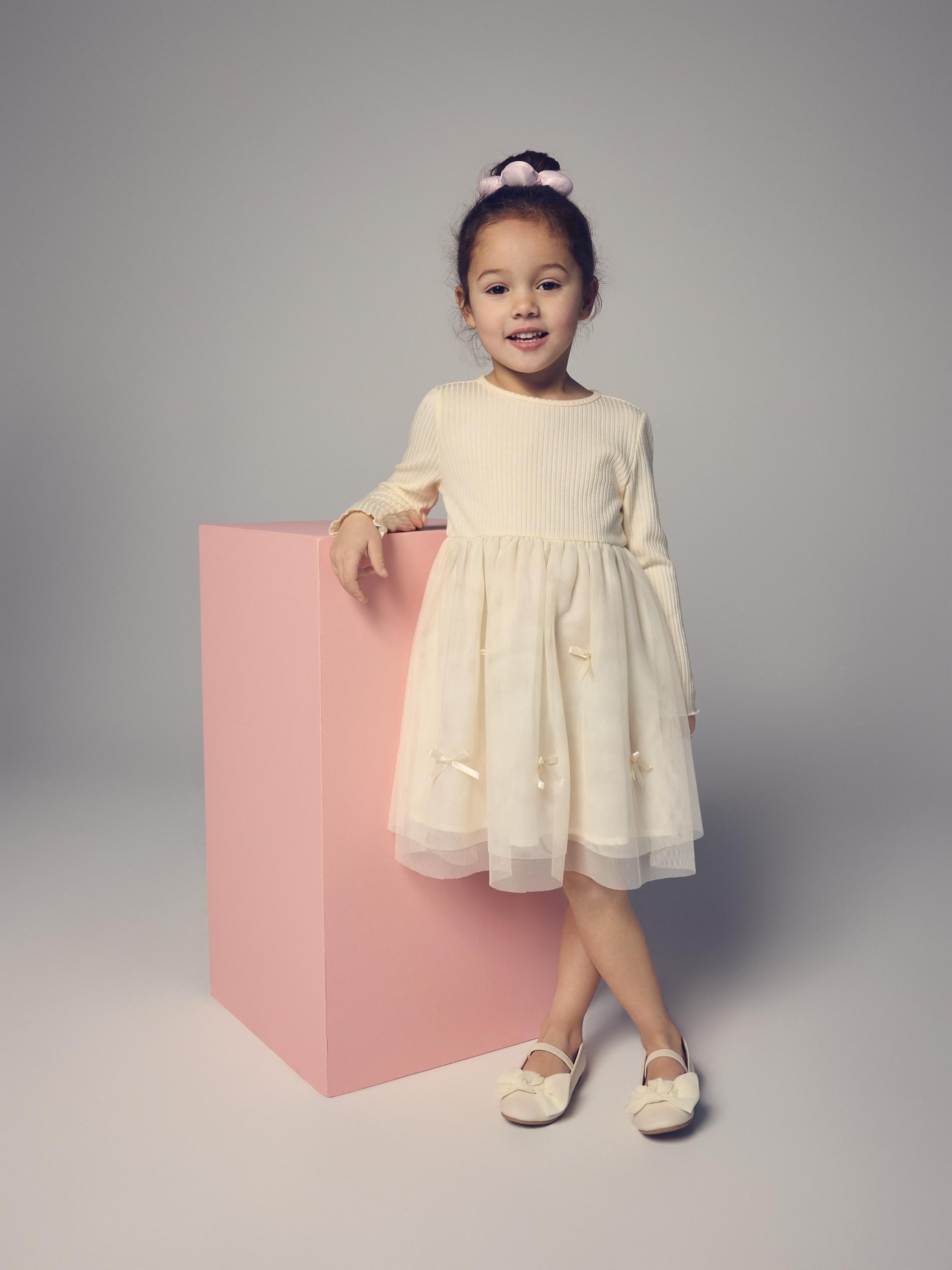 Beige Dress With Tulle Hem, Ivory, medium