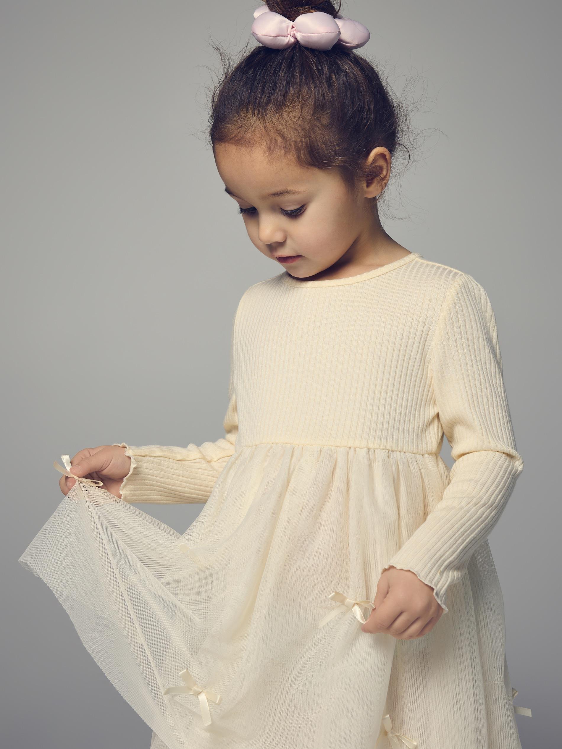 Beige Dress With Tulle Hem, Ivory, large image number 1