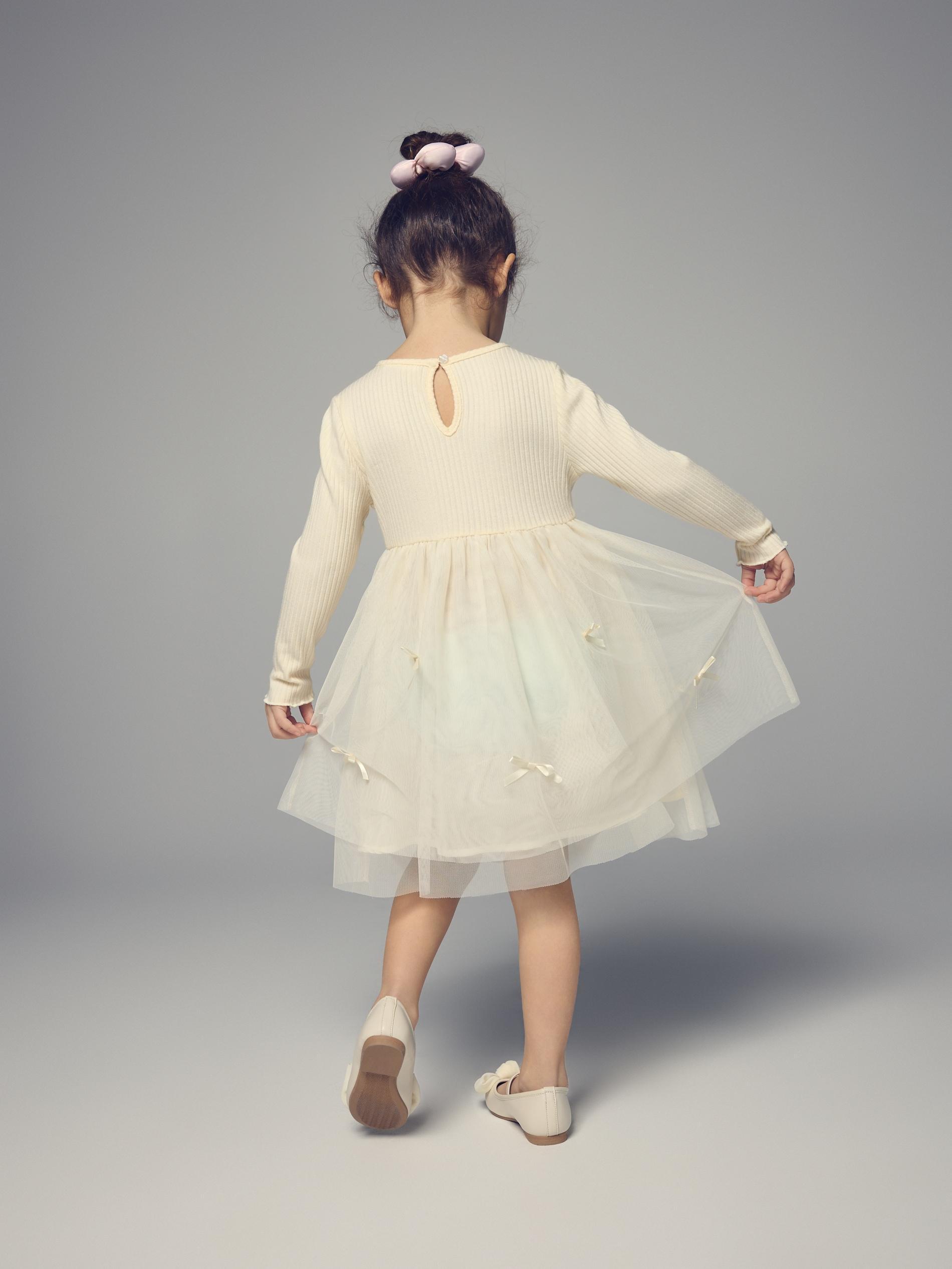 Beige Dress With Tulle Hem, Ivory, large image number 5