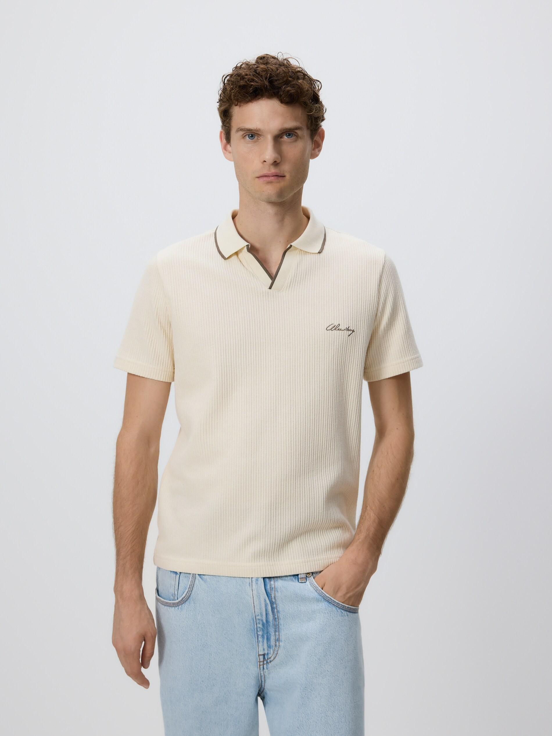 CREAM Comfort fit structural fabric polo shirt, Ivory, large image number 0