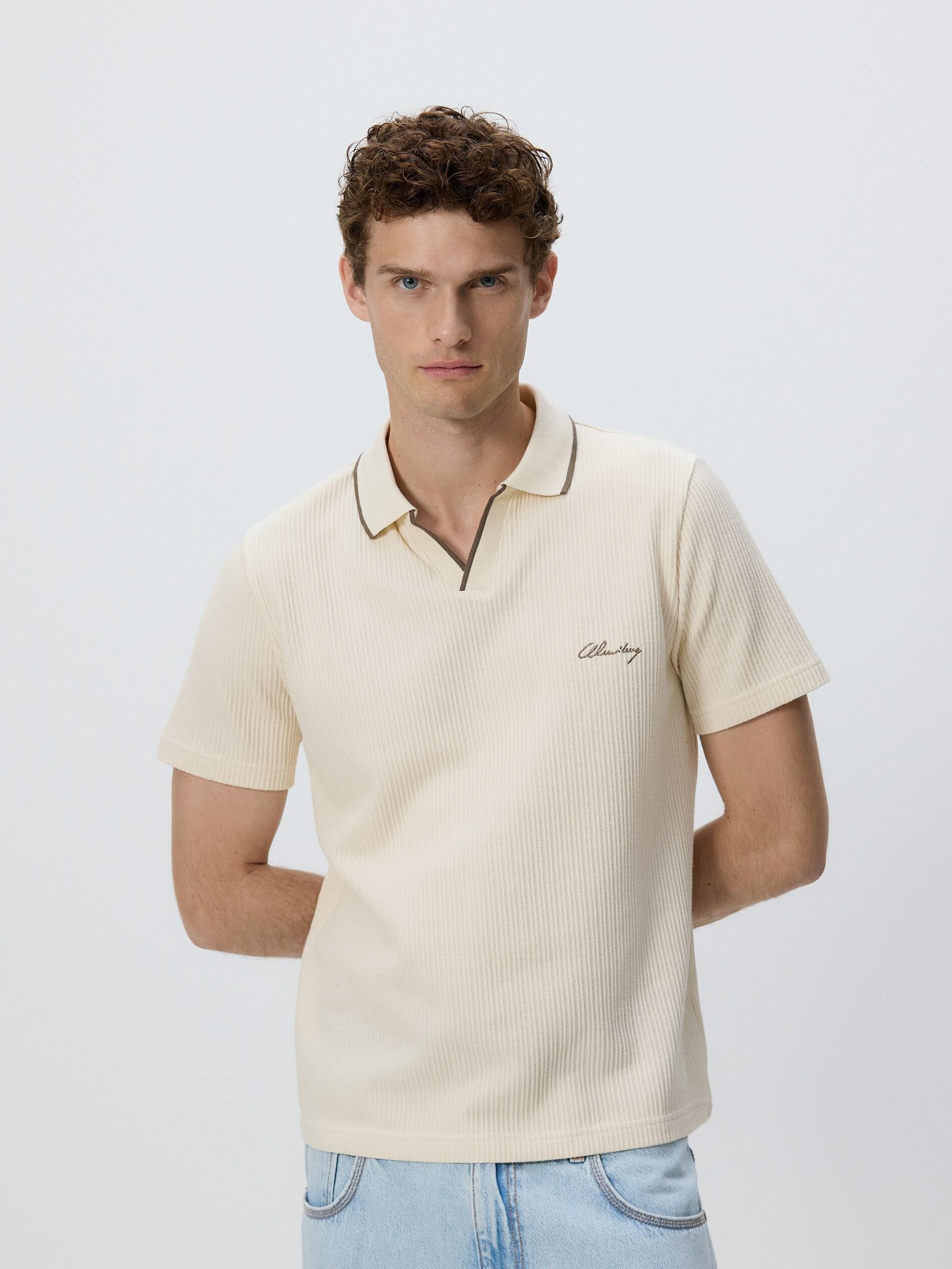 CREAM Comfort fit structural fabric polo shirt, Ivory, large image number 2