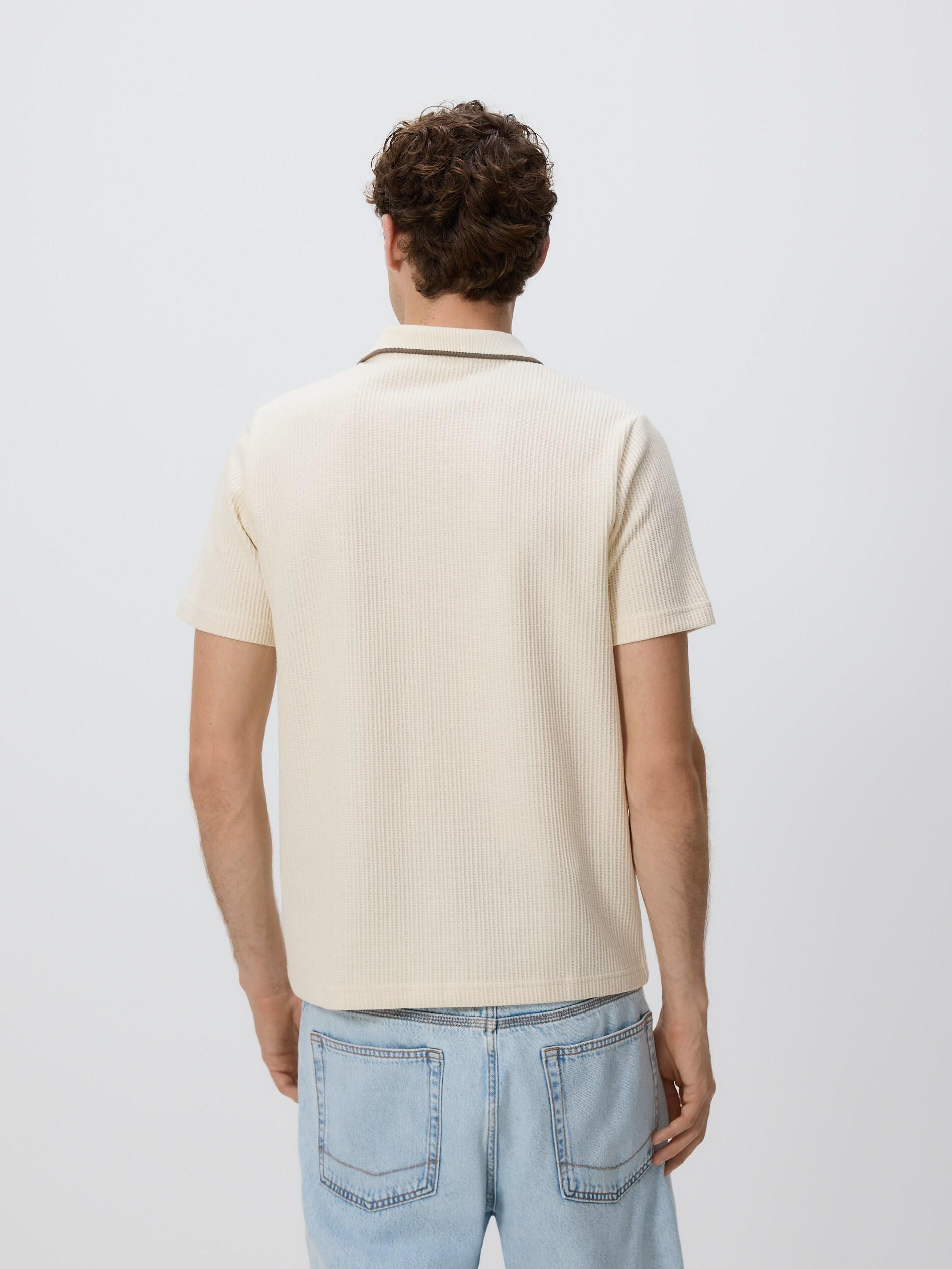 CREAM Comfort fit structural fabric polo shirt, Ivory, large image number 3