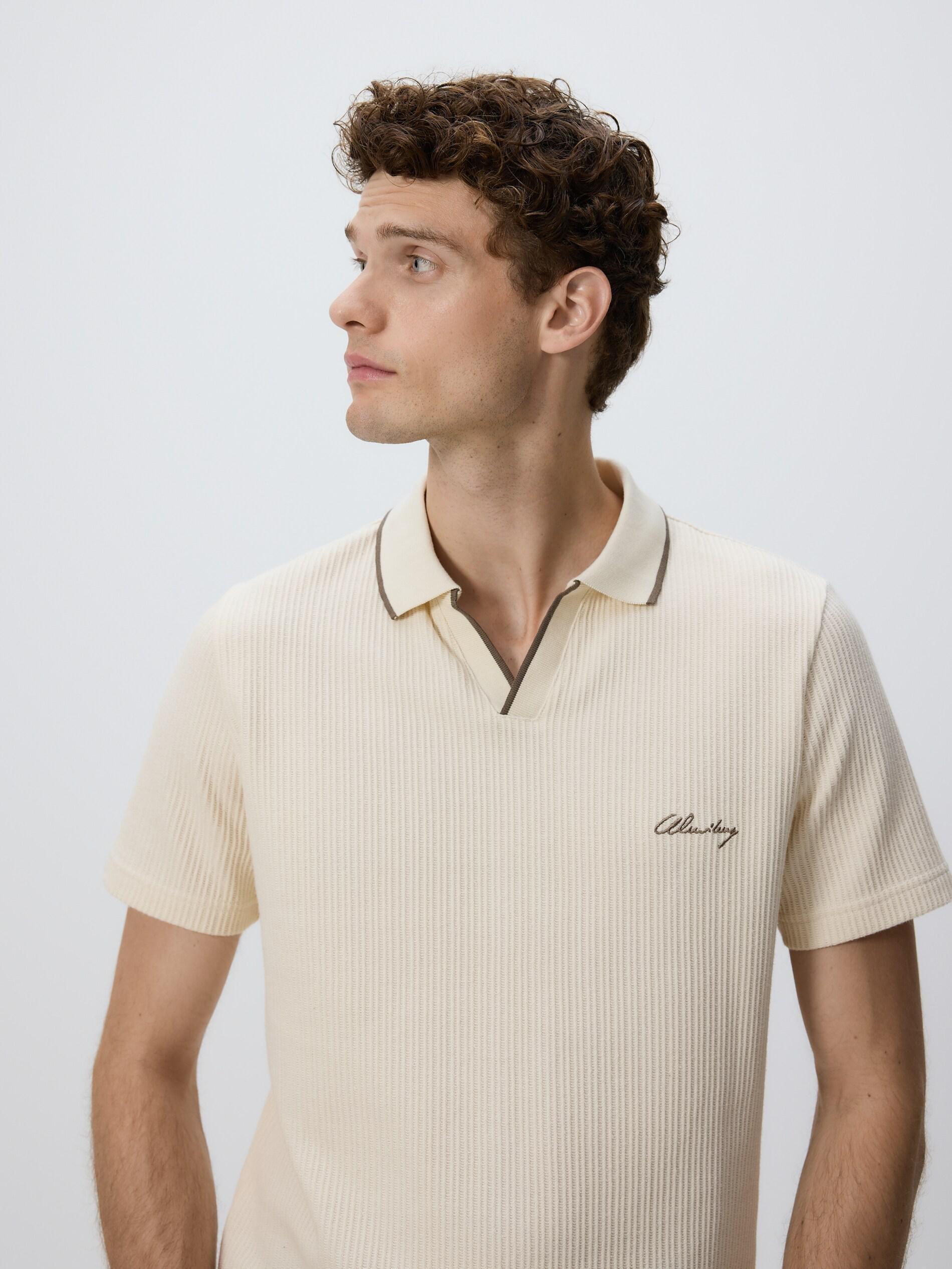 CREAM Comfort fit structural fabric polo shirt, Ivory, large image number 4