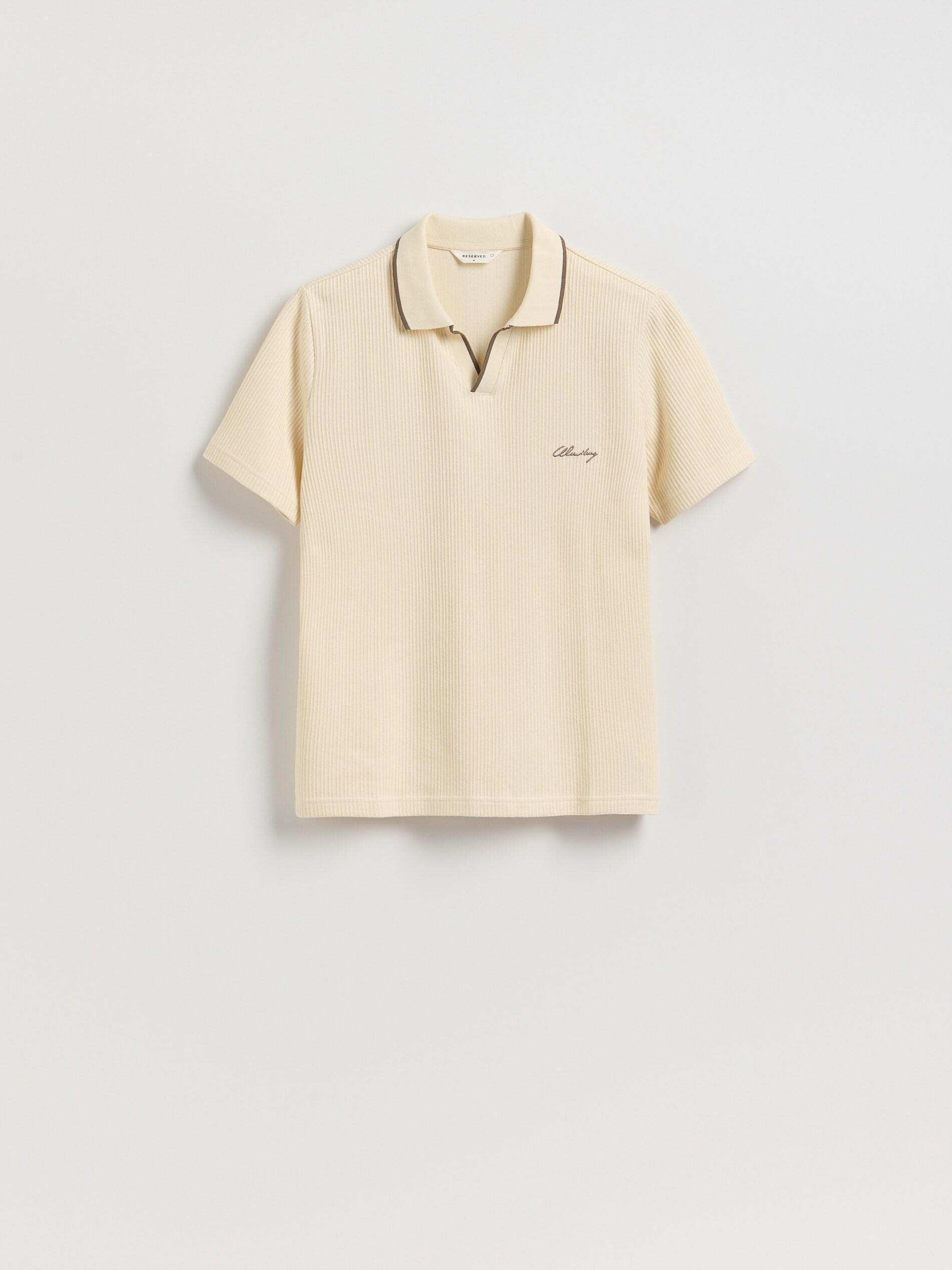 CREAM Comfort fit structural fabric polo shirt, Ivory, large image number 5