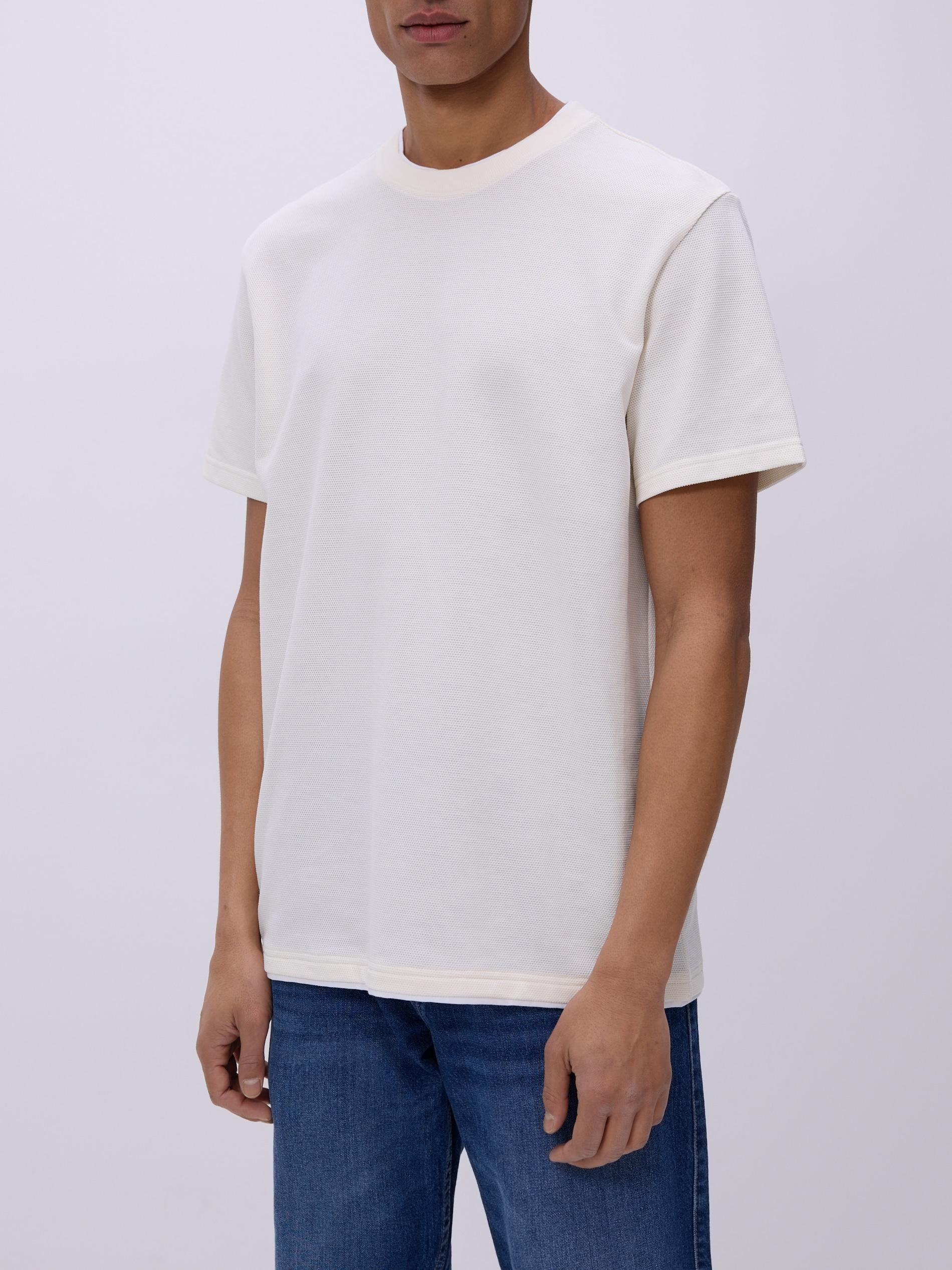 Cream Regular Fit Structural Fabric T-Shirt, Ivory, medium