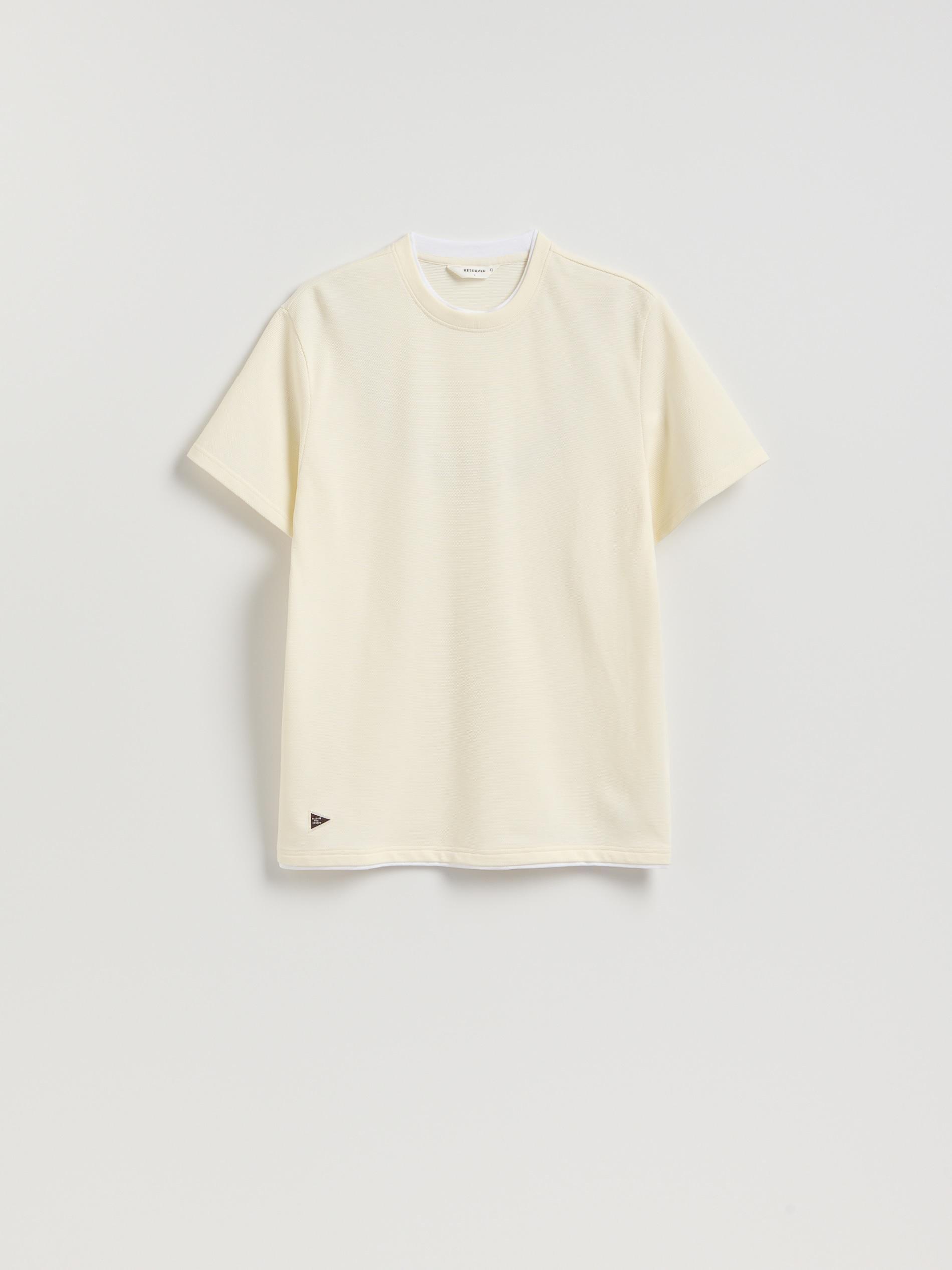 Cream Regular Fit Structural Fabric T-Shirt, Ivory, large image number 3