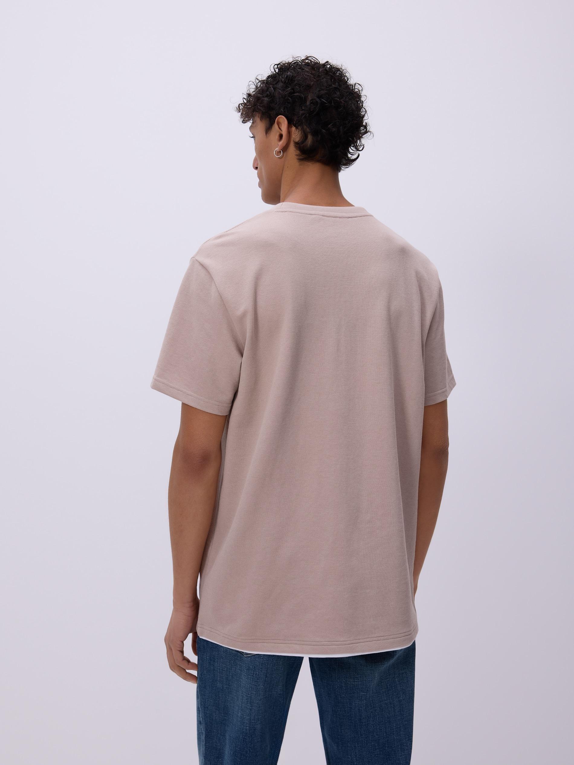 Beige Regular Fit Structural Fabric T-Shirt, Beige, medium