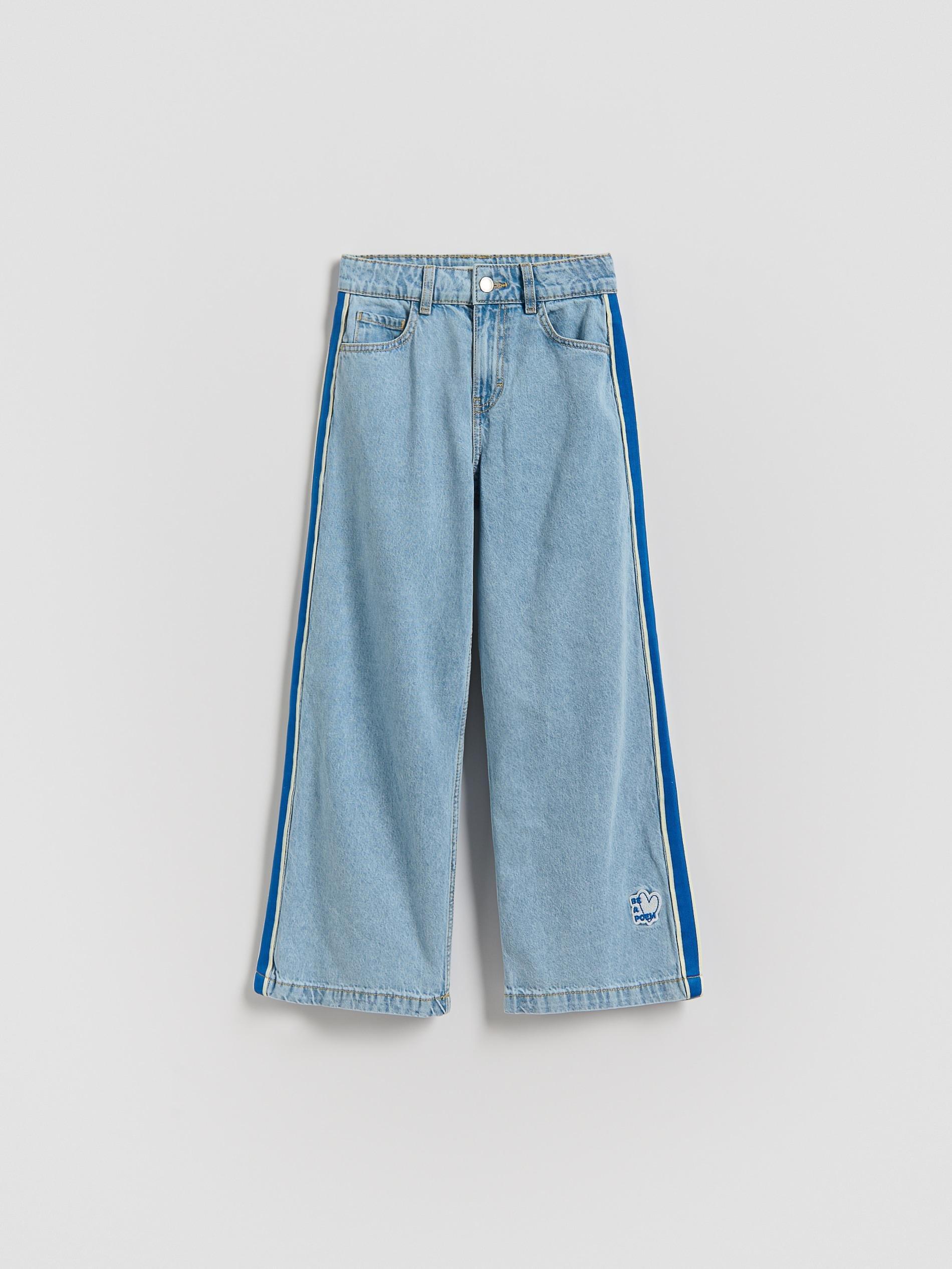 Blue Super Wide Leg Jeans With Side Stripes, Blue, medium