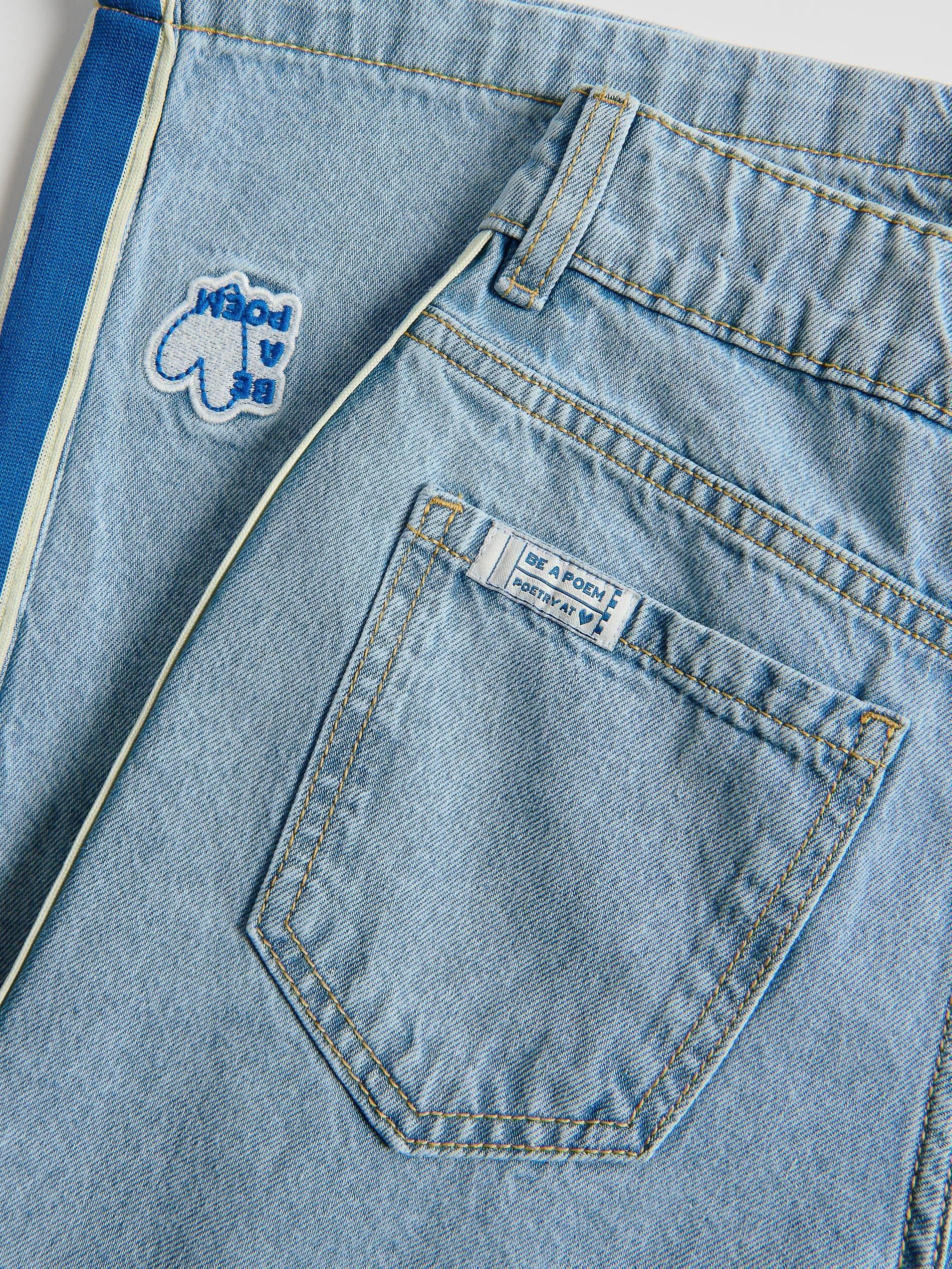 Blue Super Wide Leg Jeans With Side Stripes, Blue, medium