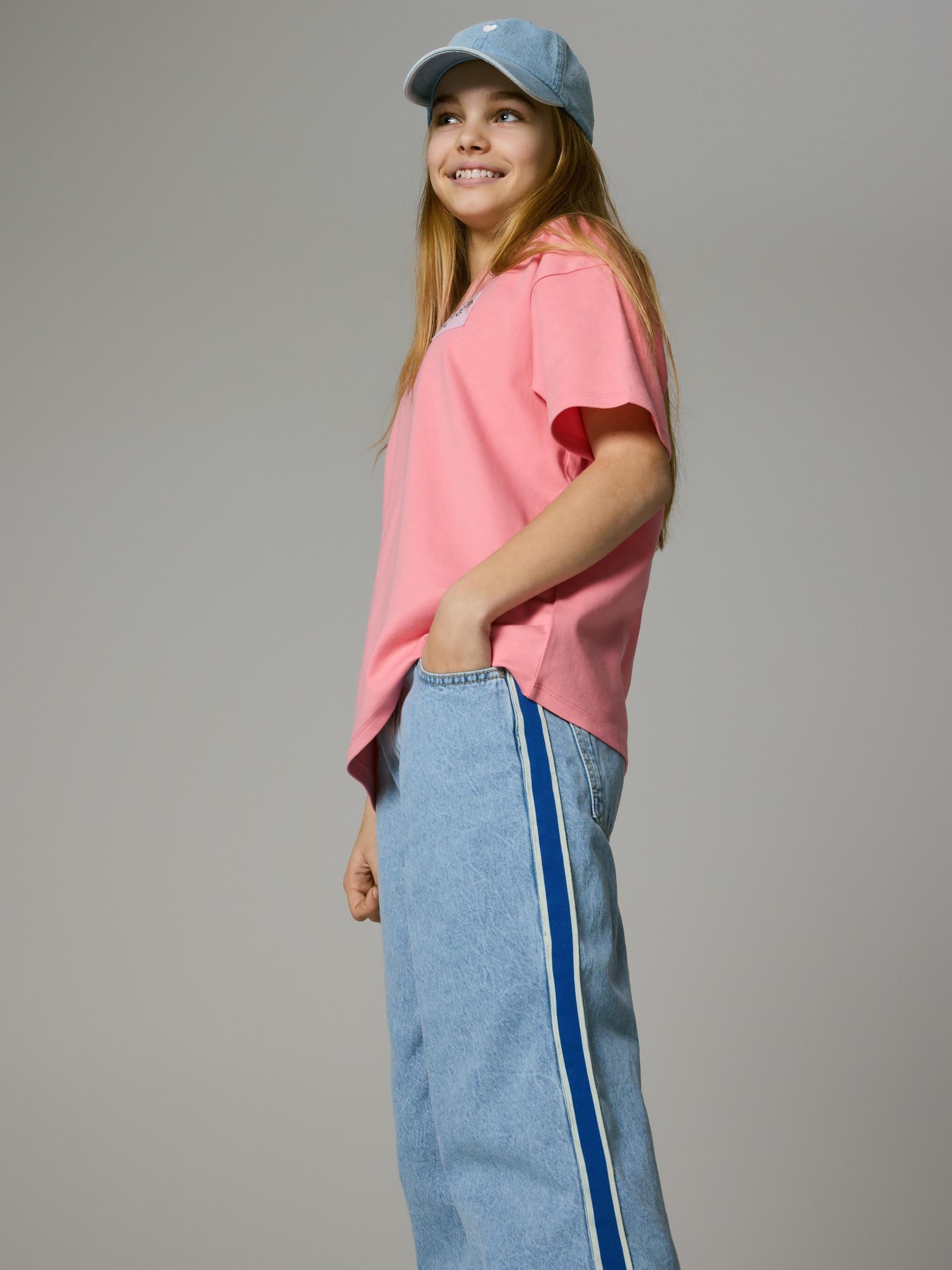 Blue Super Wide Leg Jeans With Side Stripes, Blue, large image number 5