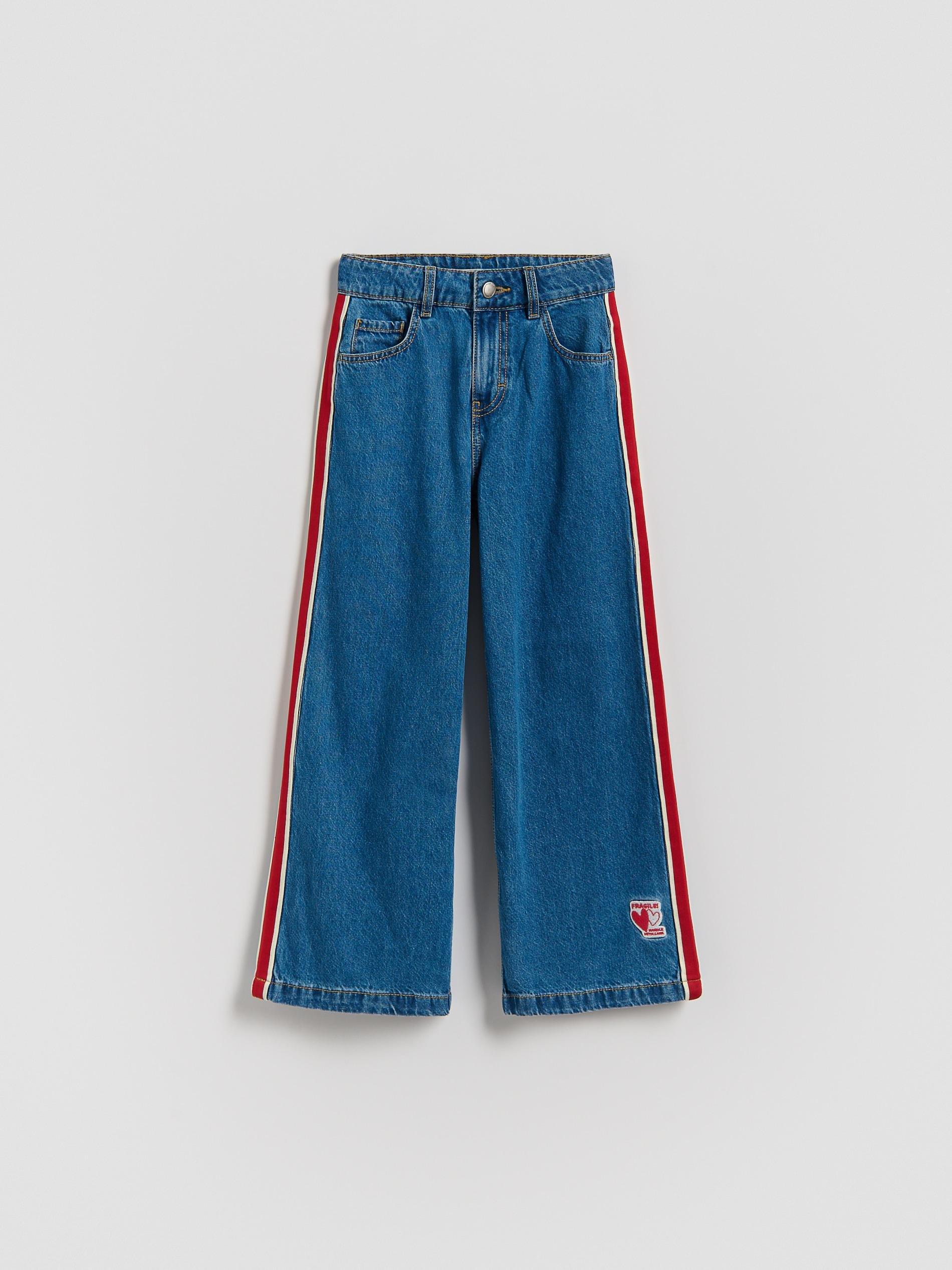 Blue Super Wide Leg Jeans With Side Stripes, Blue, large image number 0