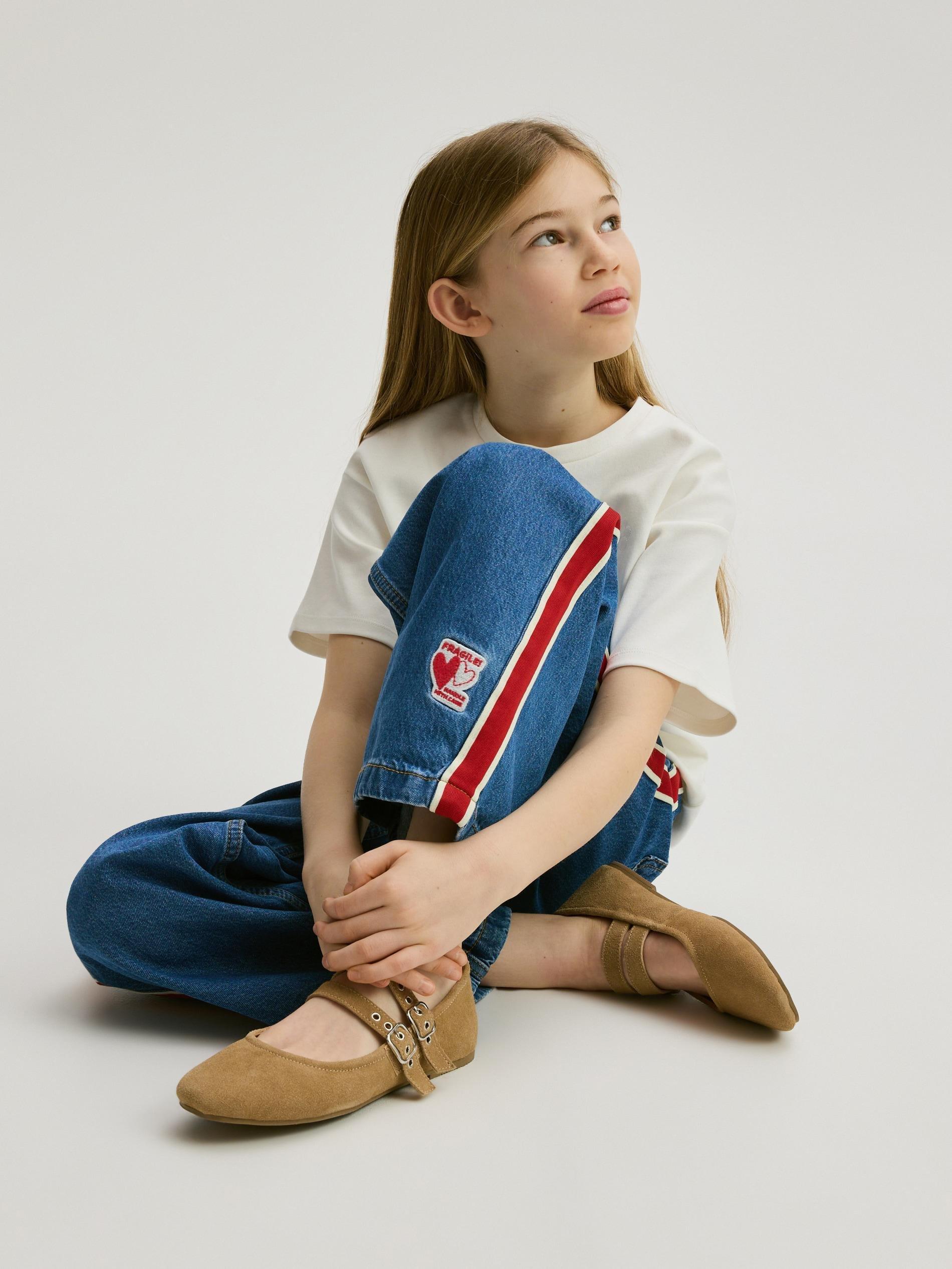 Blue Super Wide Leg Jeans With Side Stripes, Blue, large image number 2