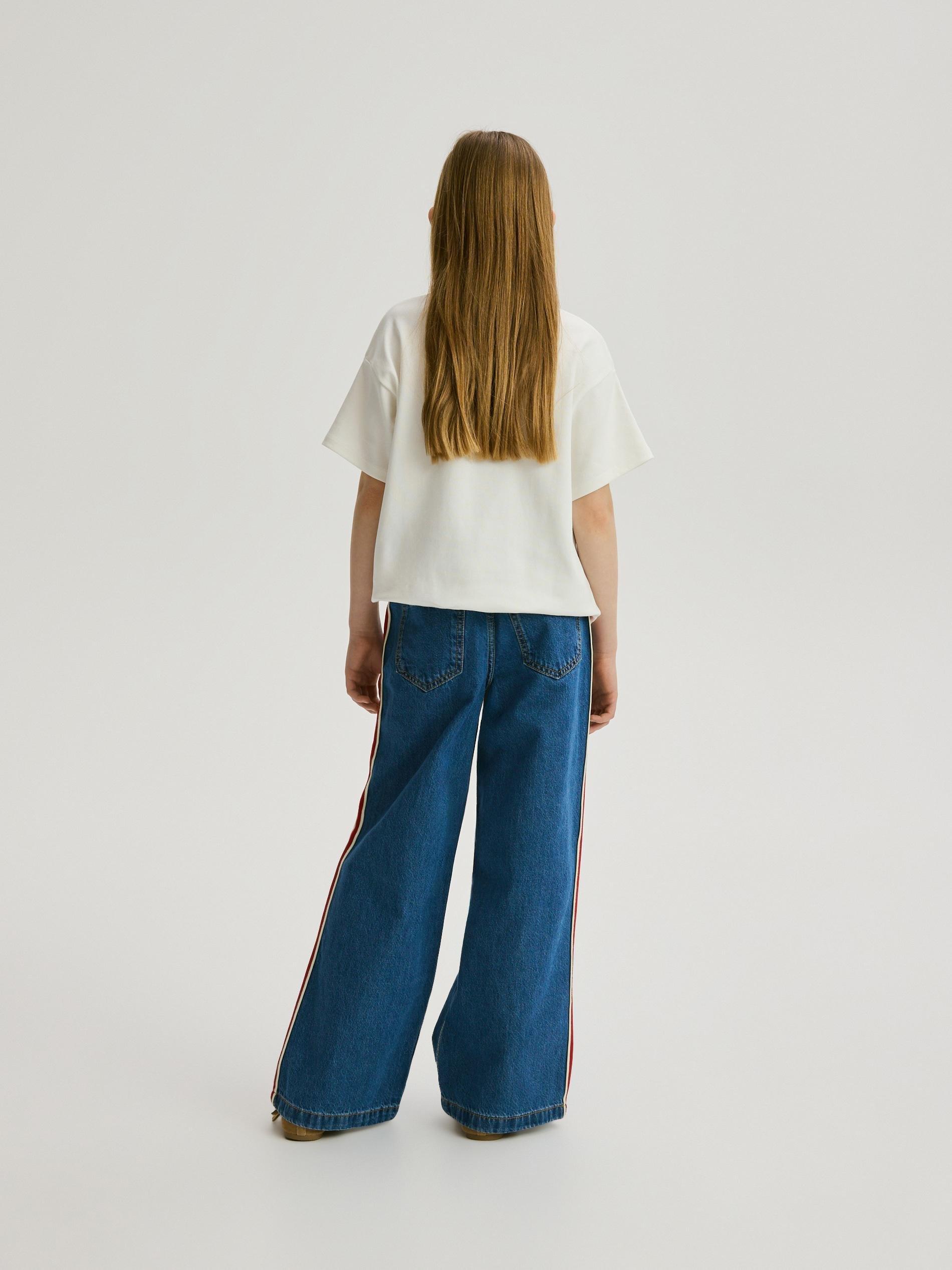 Blue Super Wide Leg Jeans With Side Stripes, Blue, large image number 4