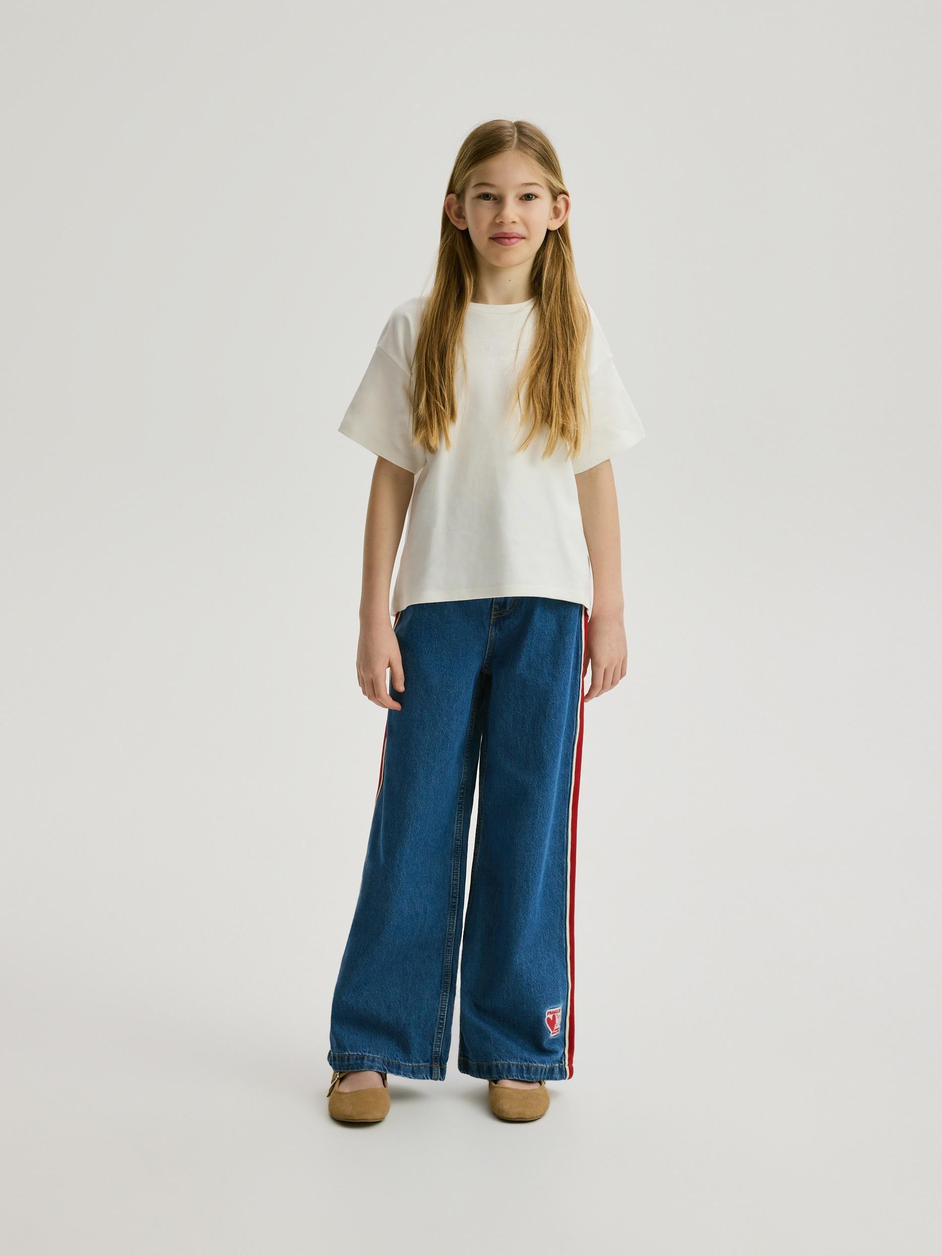 Blue Super Wide Leg Jeans With Side Stripes, Blue, large image number 5