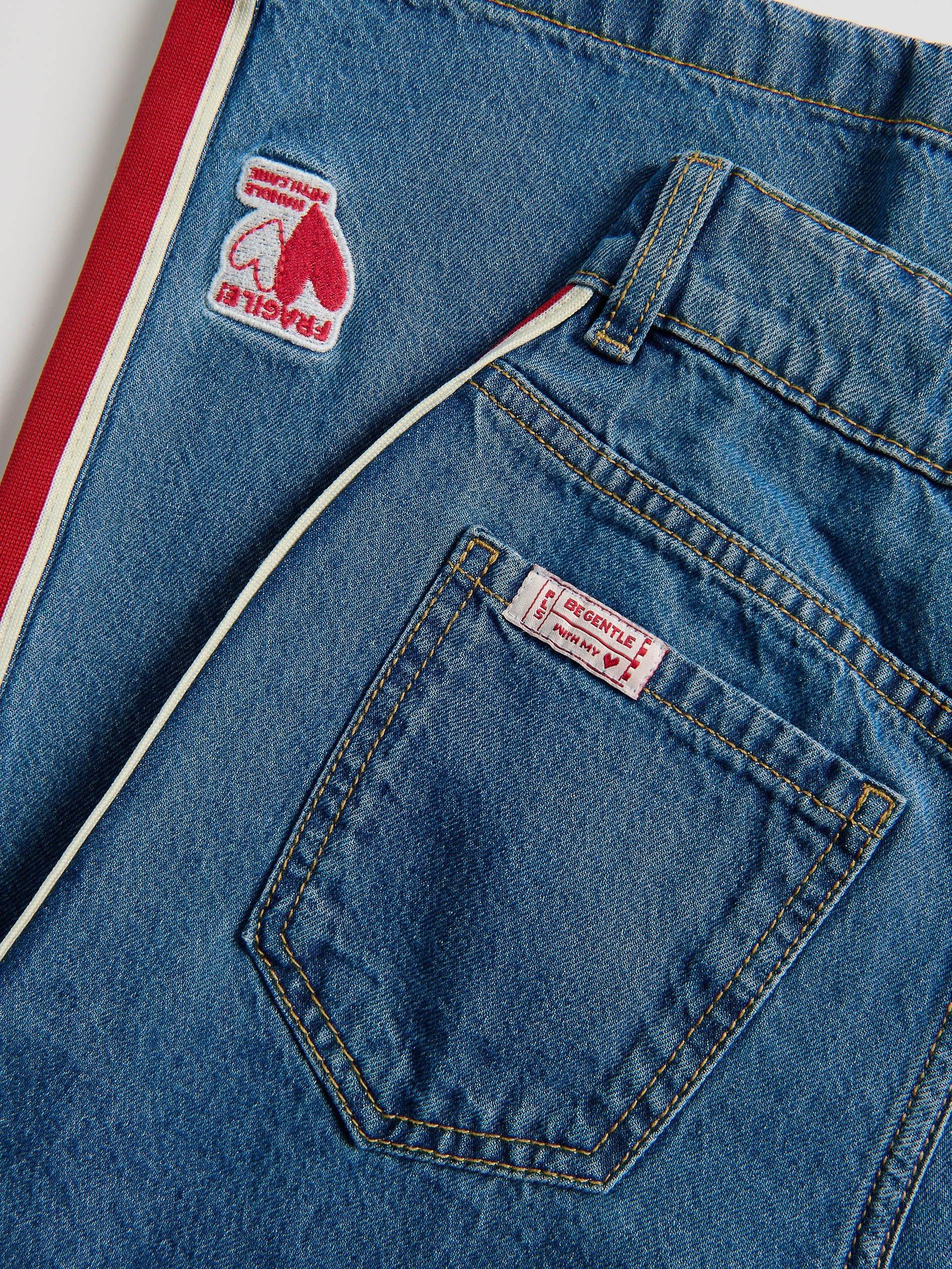 Blue Super Wide Leg Jeans With Side Stripes, Blue, large image number 6