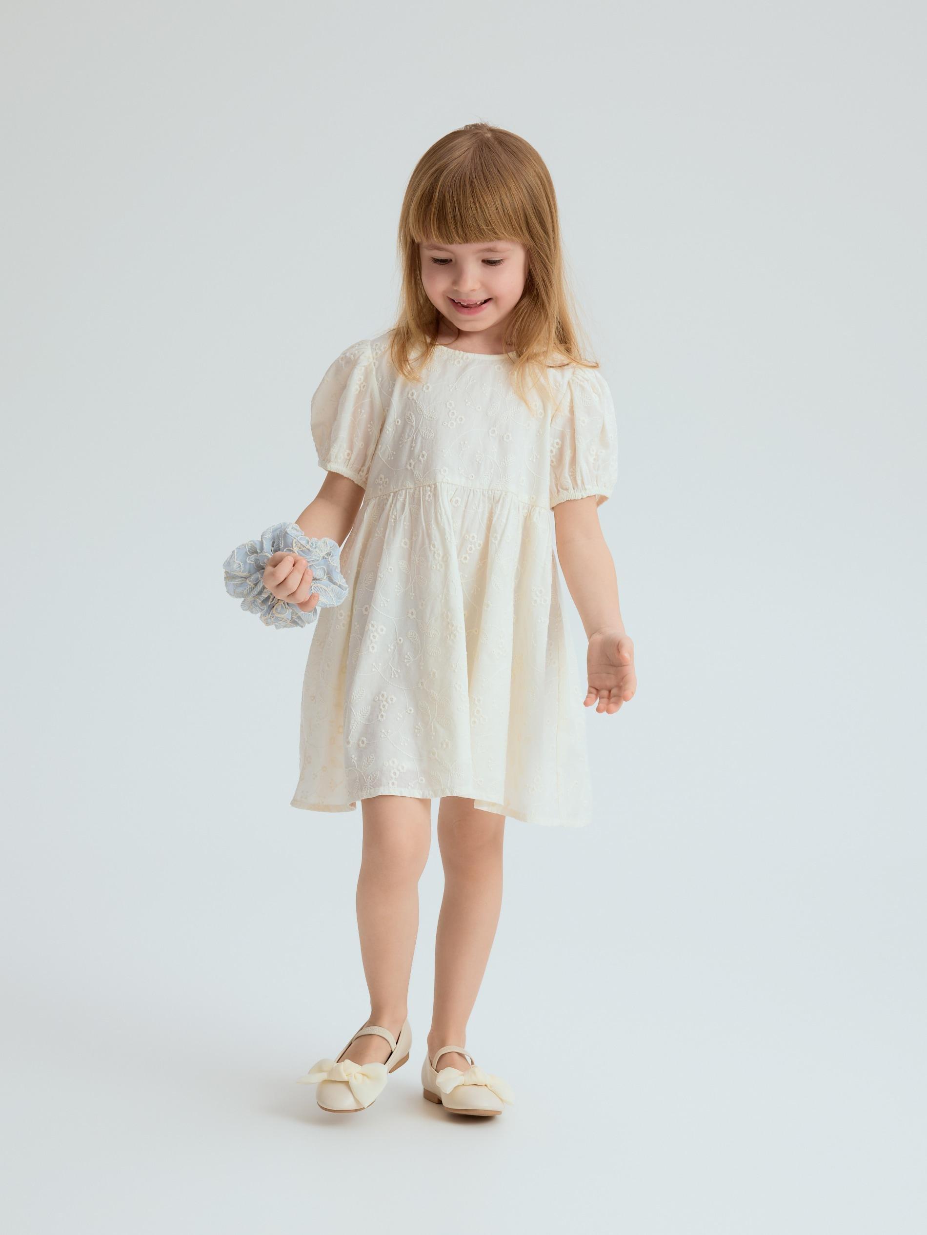 Cream Dress With Embroidered Pattern, Ivory, large image number 1