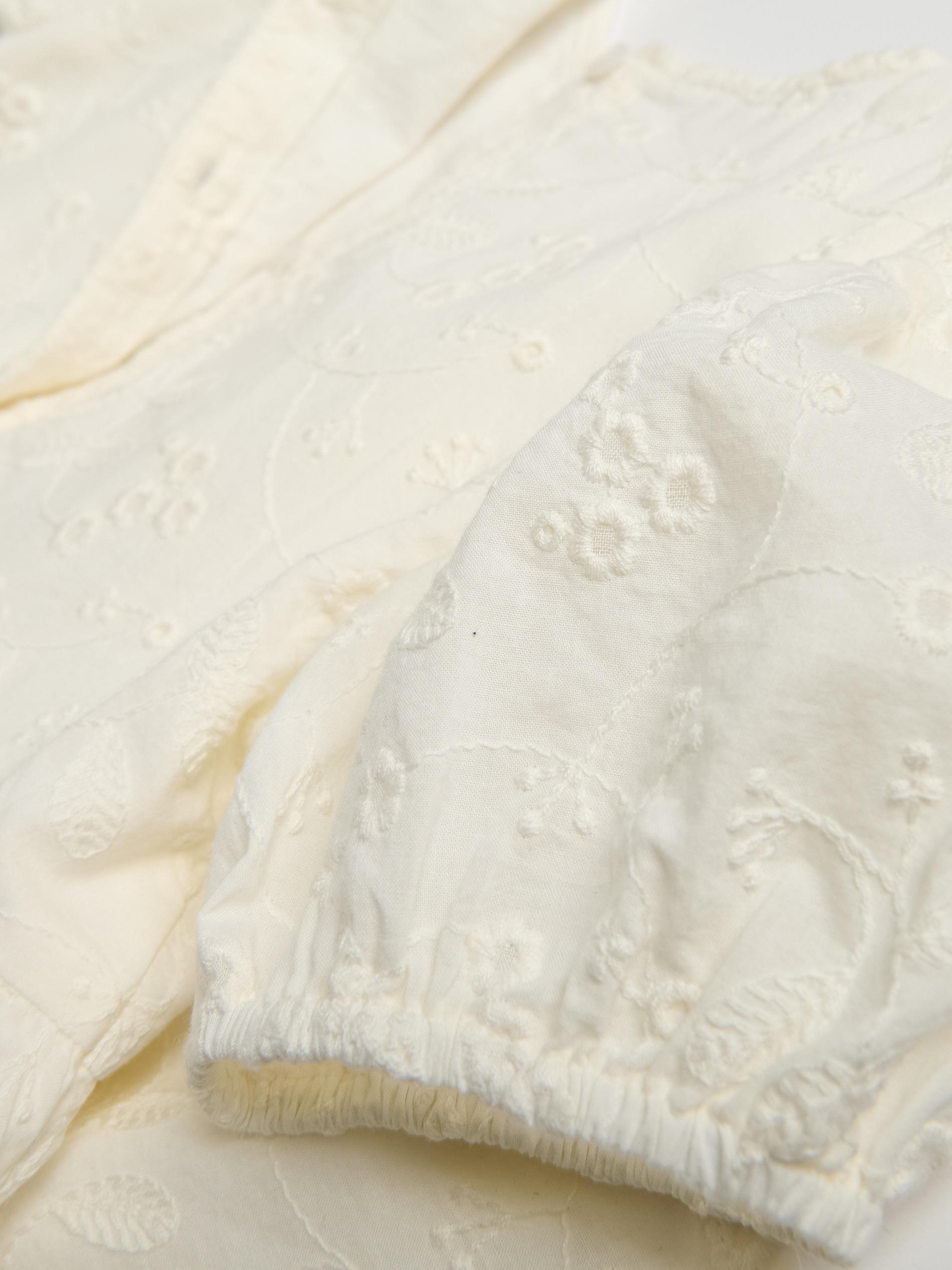Cream Dress With Embroidered Pattern, Ivory, large image number 3