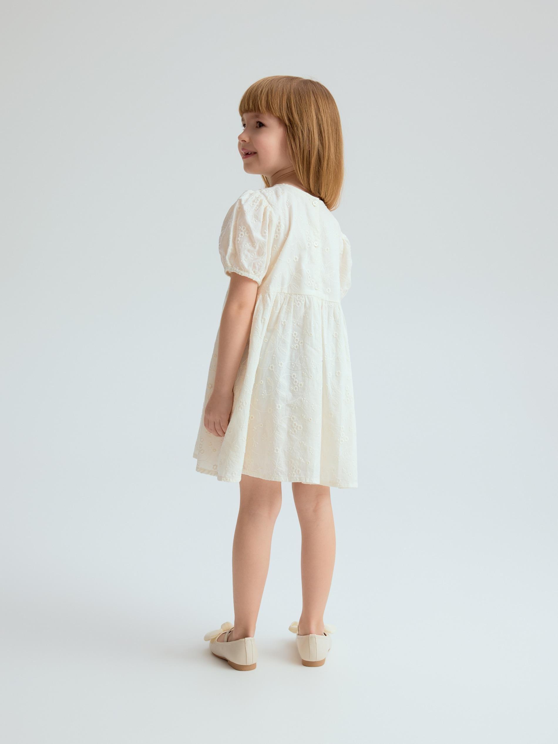 Cream Dress With Embroidered Pattern, Ivory, large image number 4