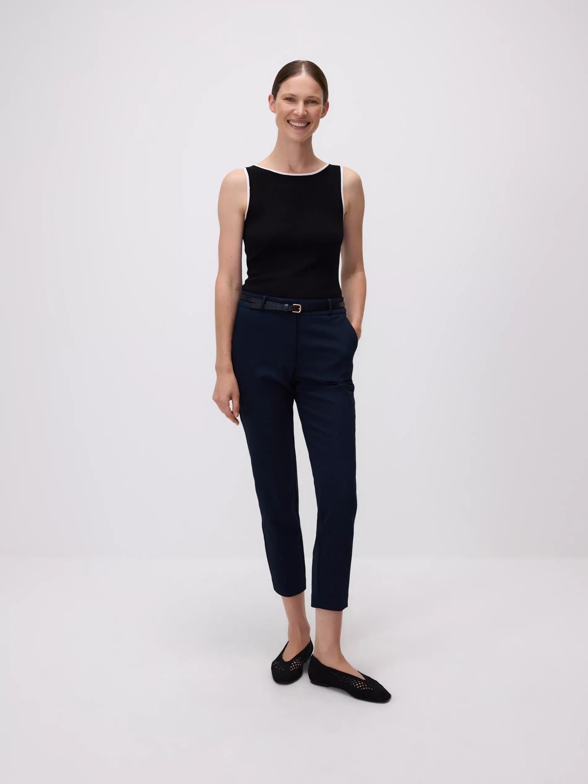 Navy Cigarette pants with belt, , large image number 0
