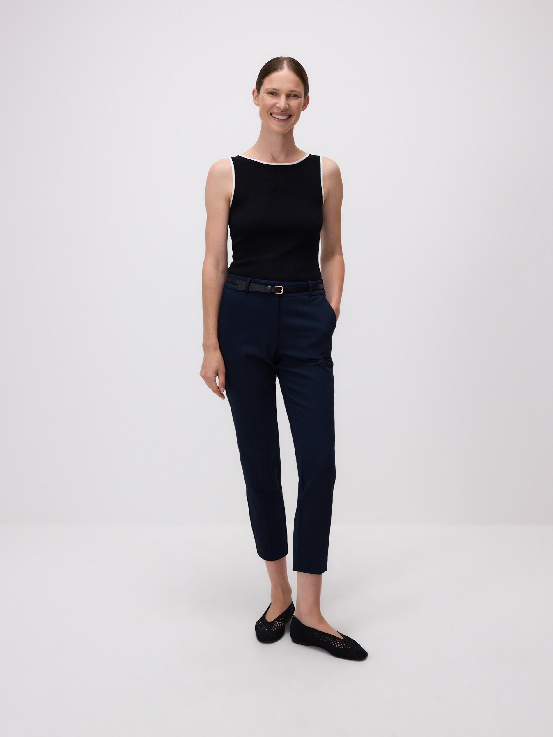 Navy Cigarette pants with belt, Navy, medium