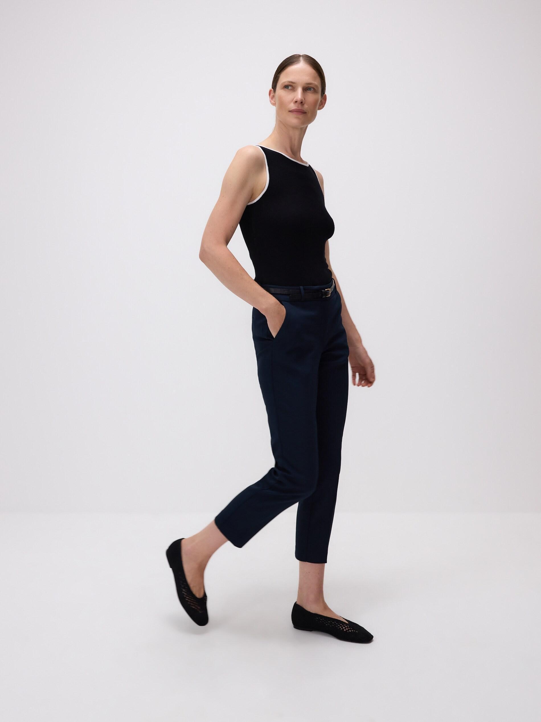 Navy Cigarette pants with belt, Navy, medium