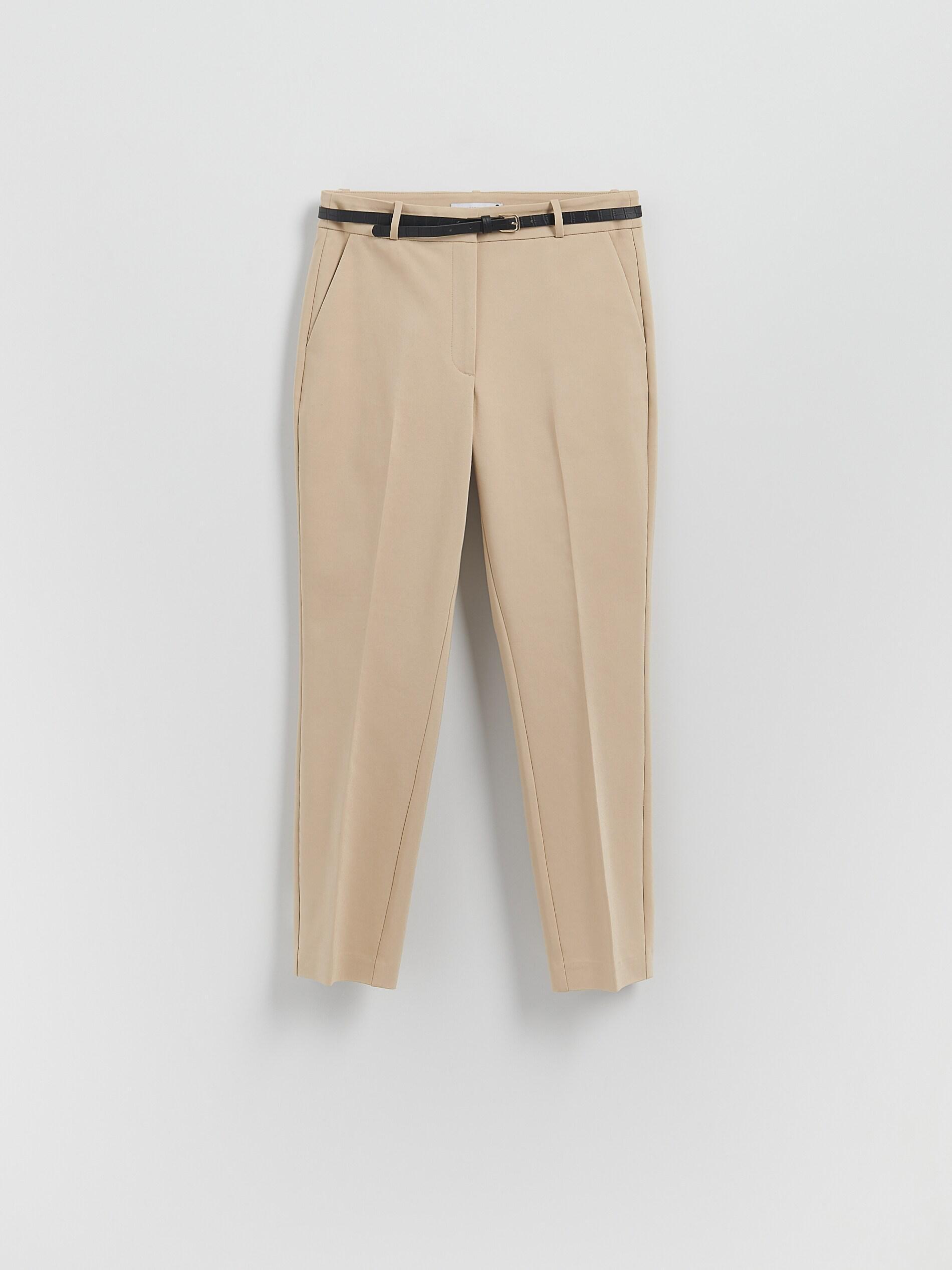 Beige Cigarette pants with belt, Beige, medium