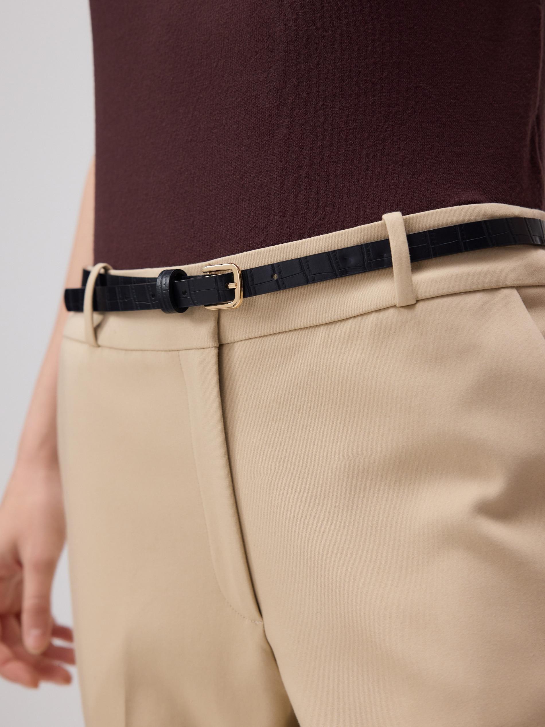 Beige Cigarette pants with belt, , large image number 3