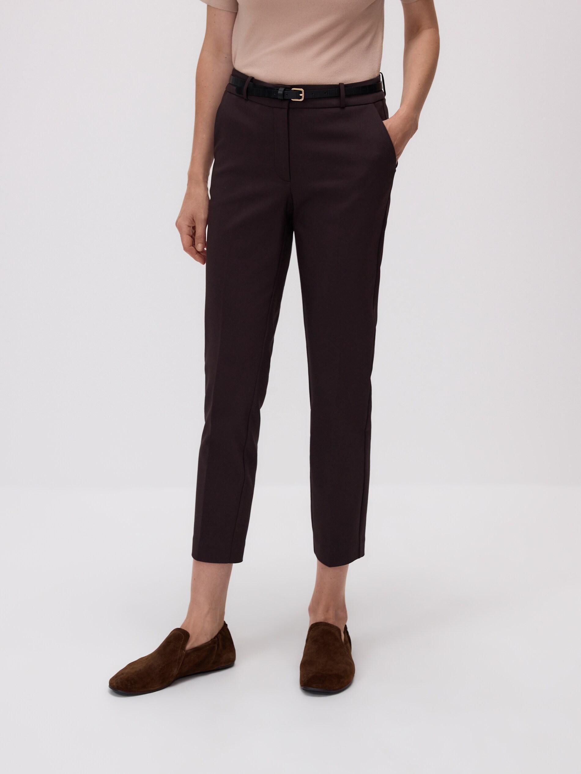 Brown Cigarette Trousers With Belt, Brown, medium