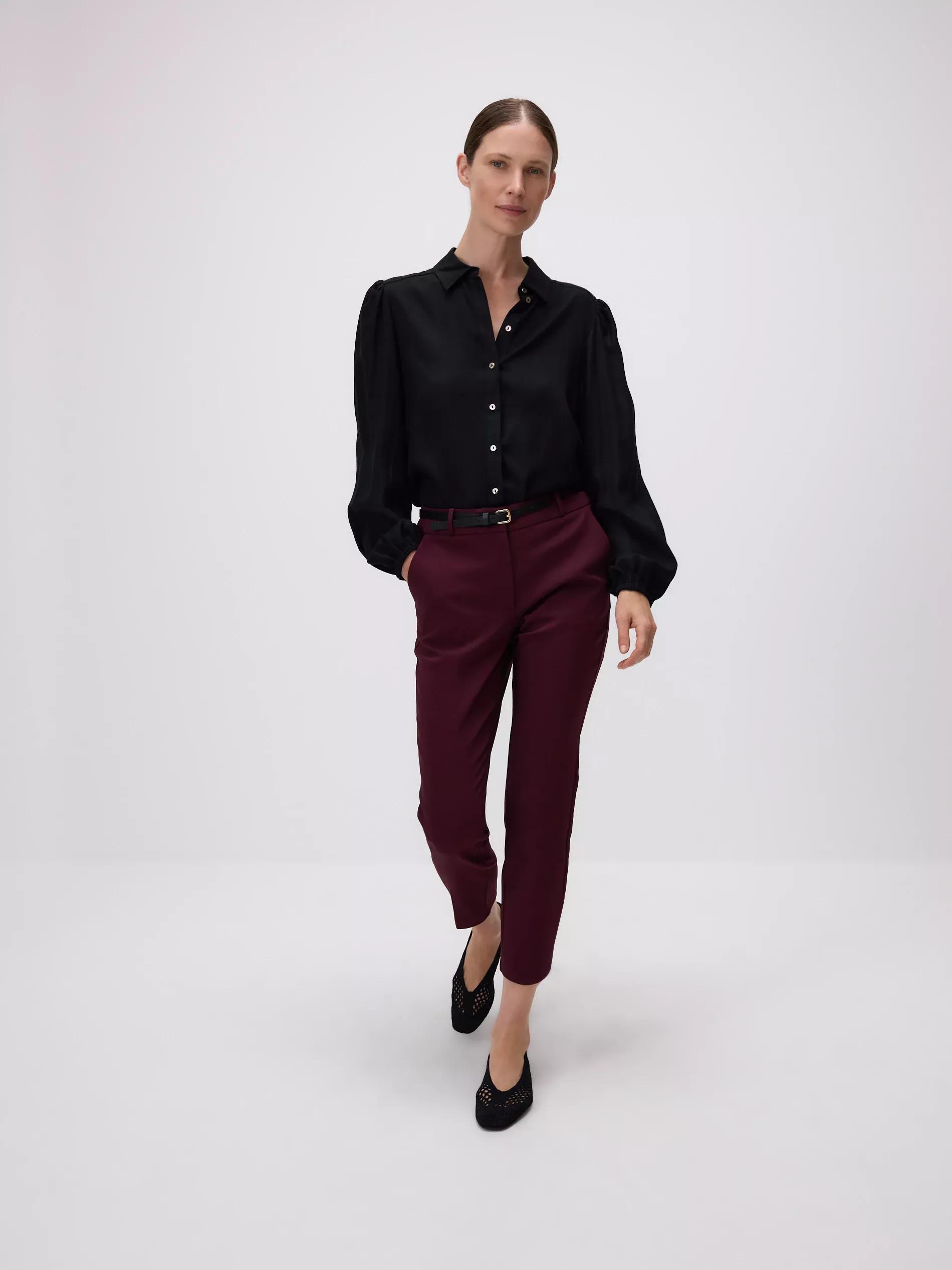 Burgundy Cigarette pants with belt, , large image number 0