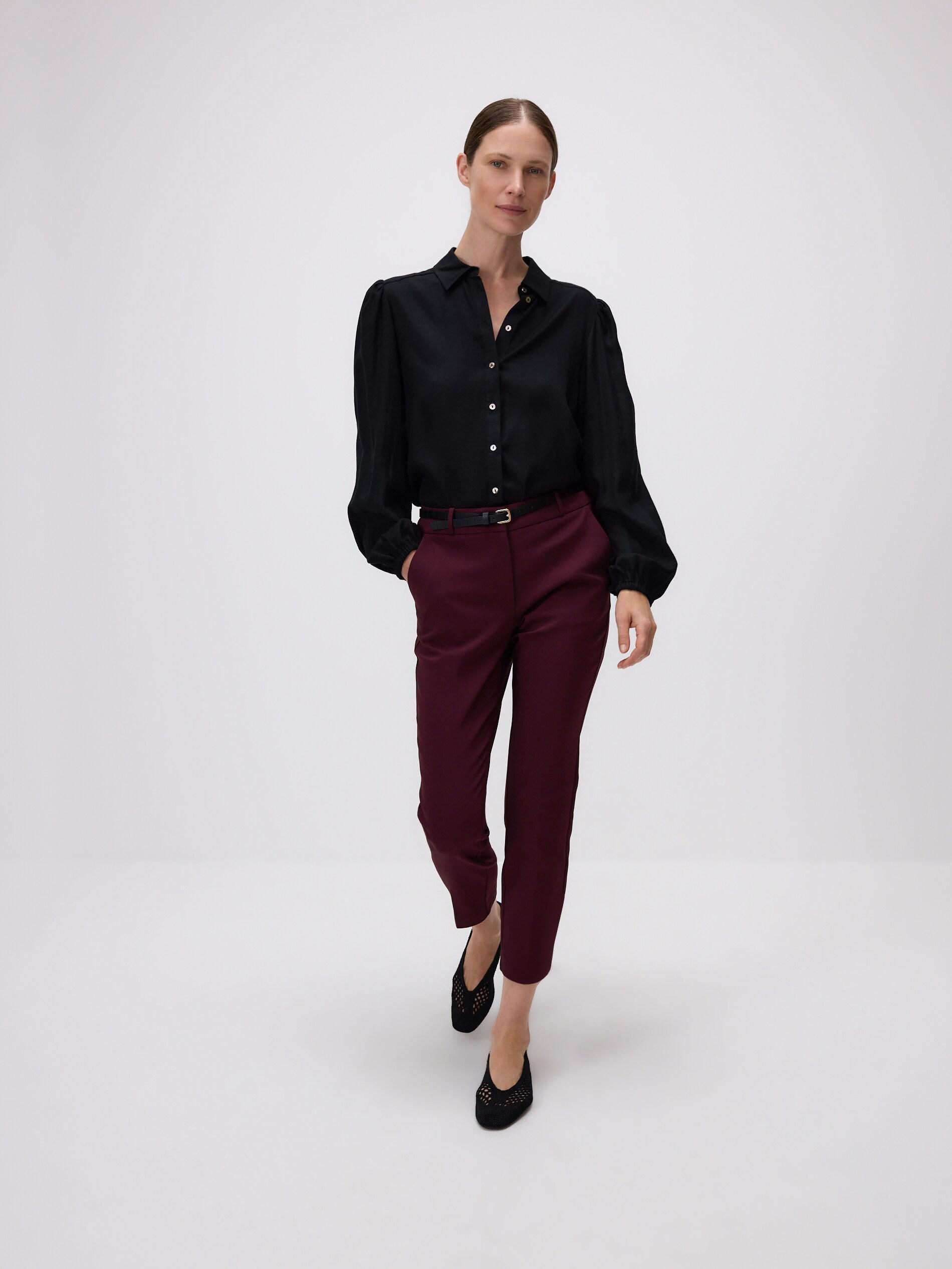 Burgundy Cigarette pants with belt, , large image number 0