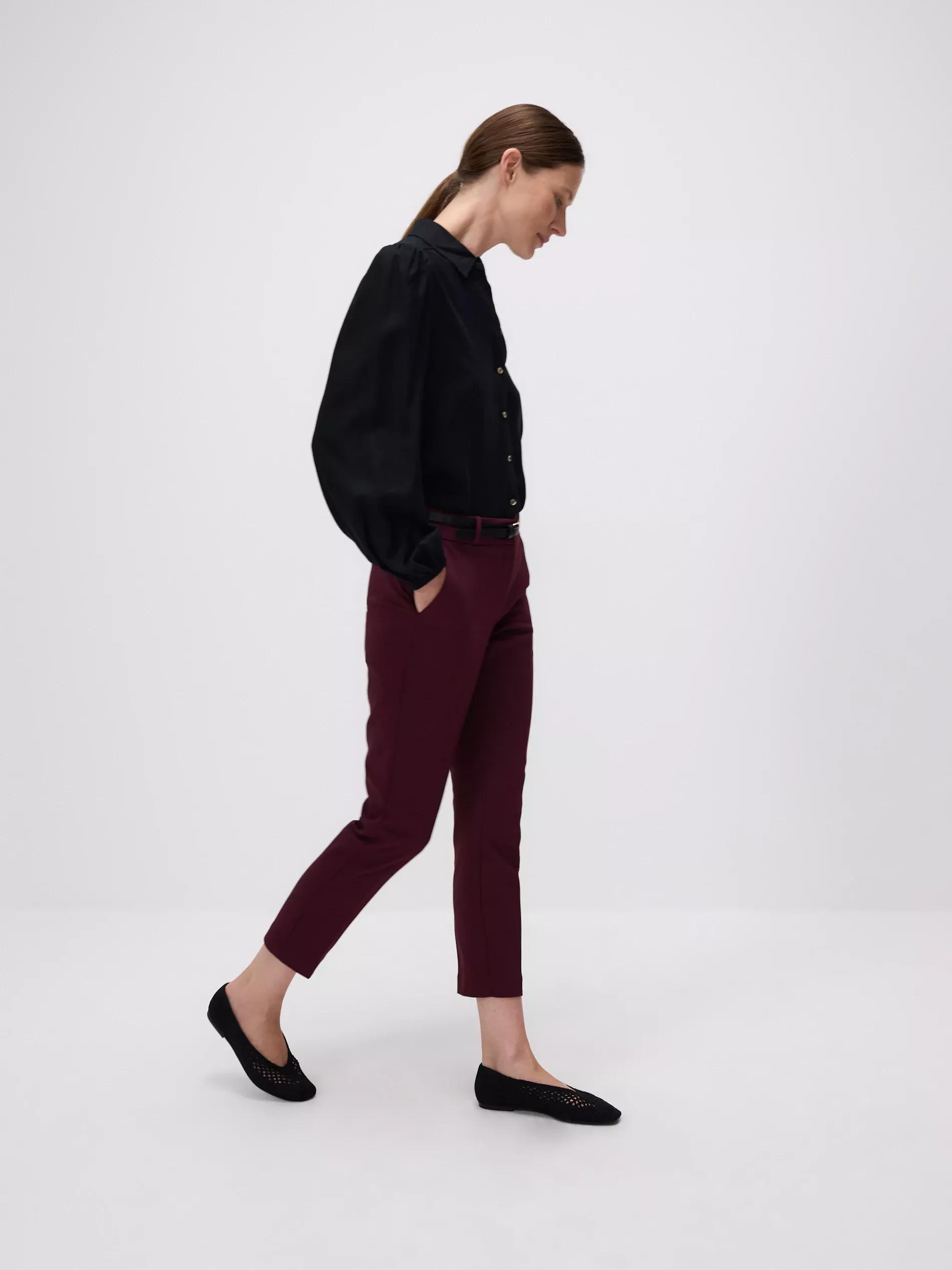 Burgundy Cigarette pants with belt, , large image number 3