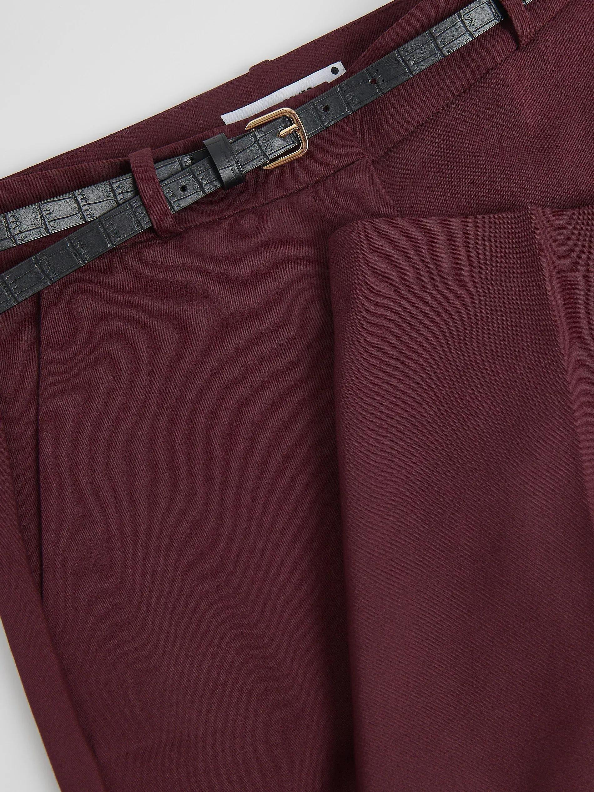 Burgundy Cigarette pants with belt, , large image number 5
