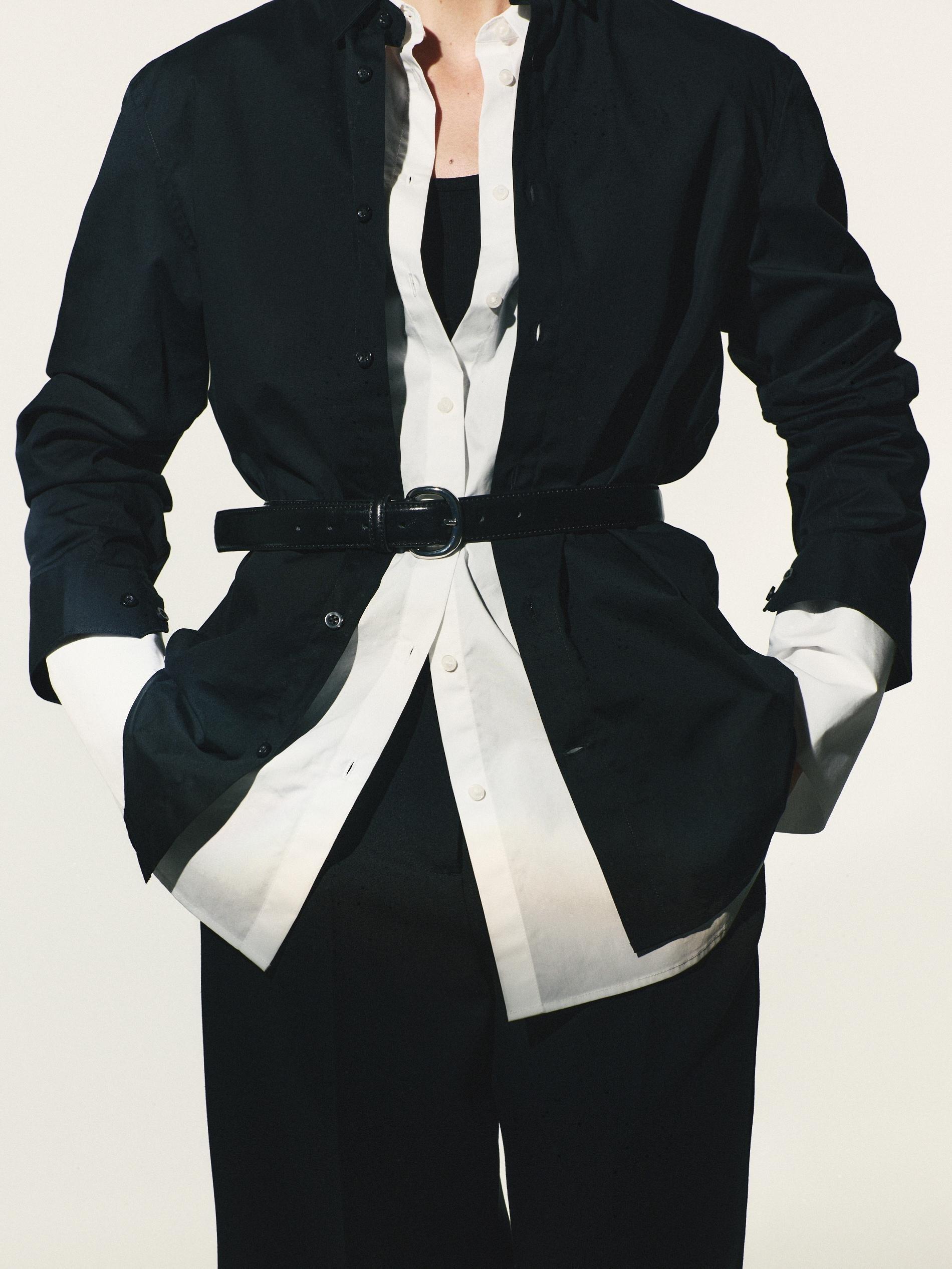 Black Combined Materials Belt, Black, medium