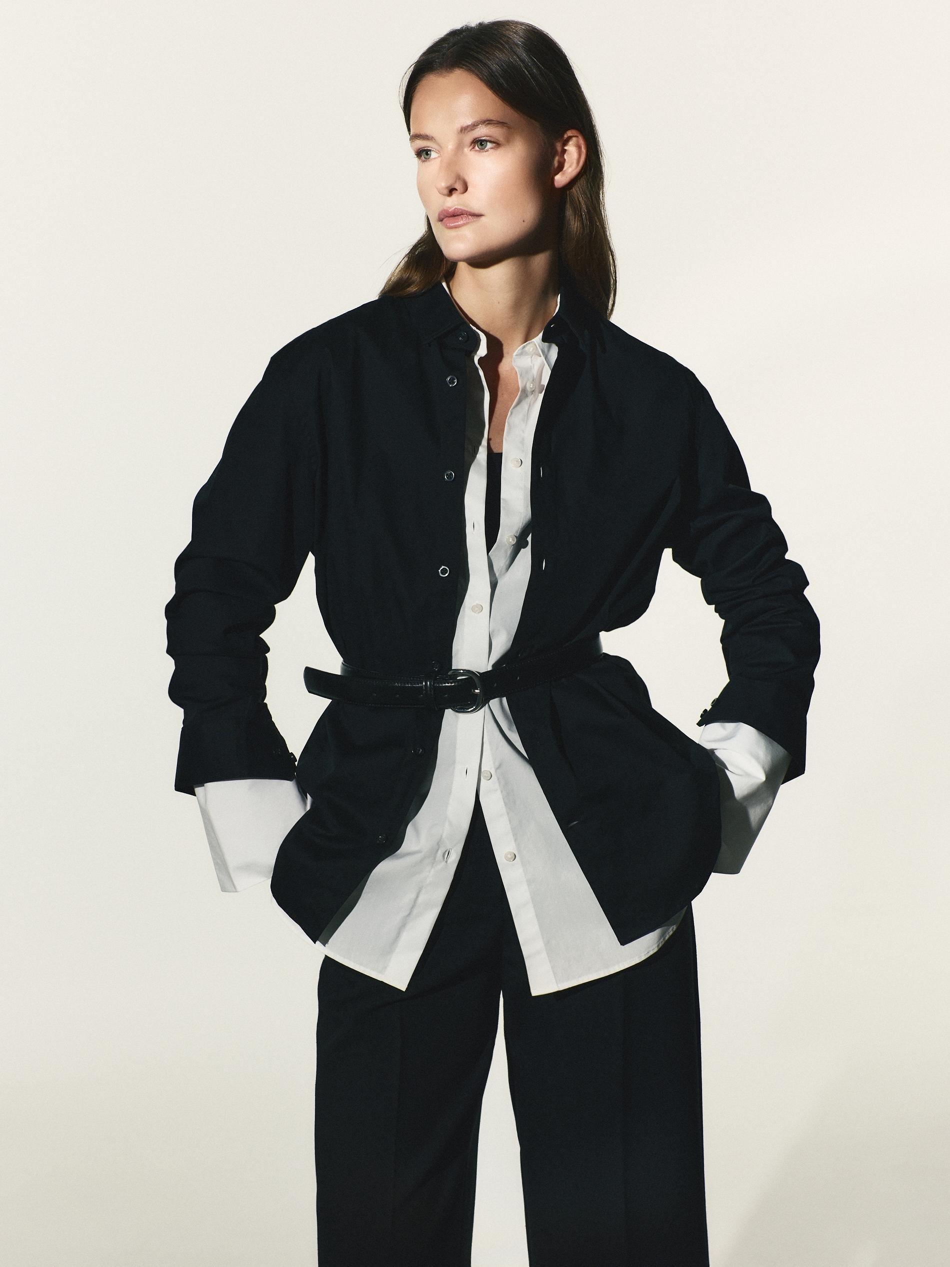 Black Combined Materials Belt, Black, medium