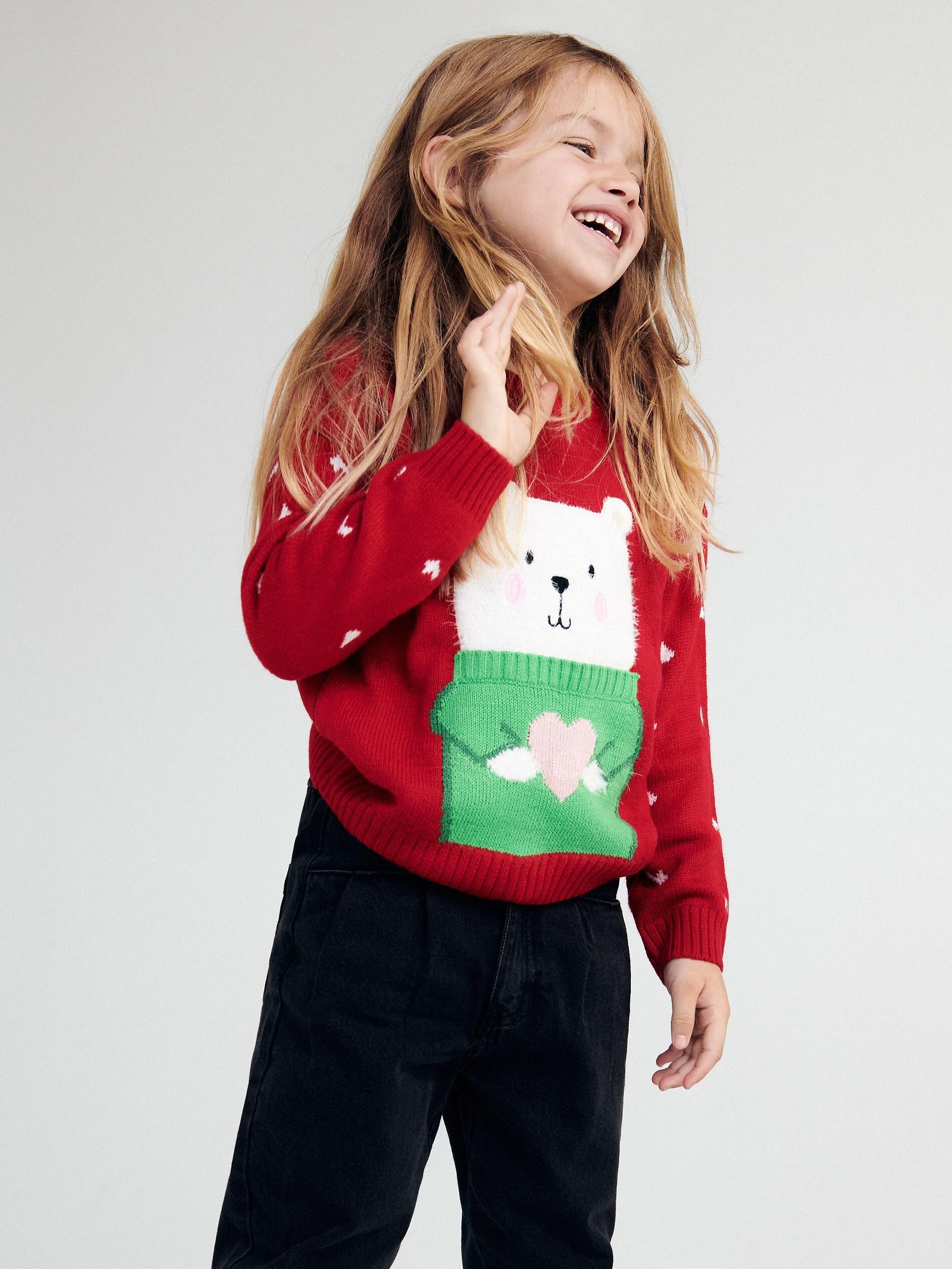Red Jumper With Shiny Christmas Lights, Kids Girls, , large image number 0
