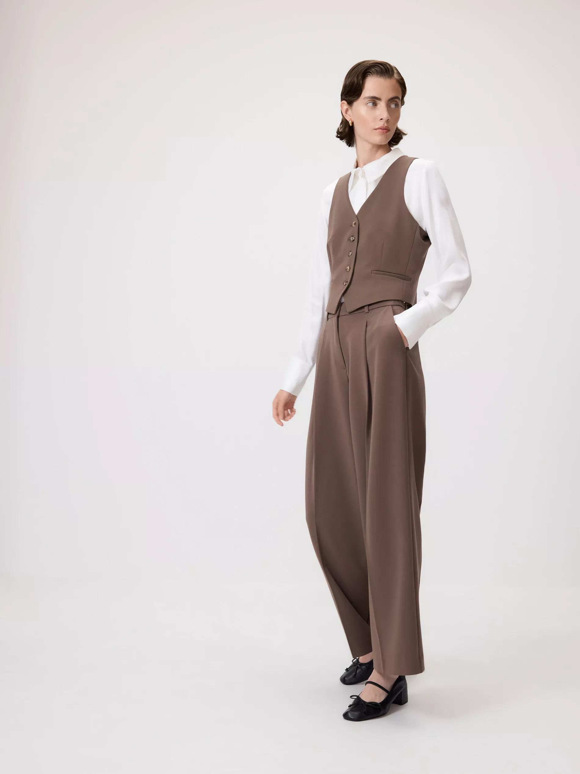 Brown Loose Trousers With Crease, Grey, medium