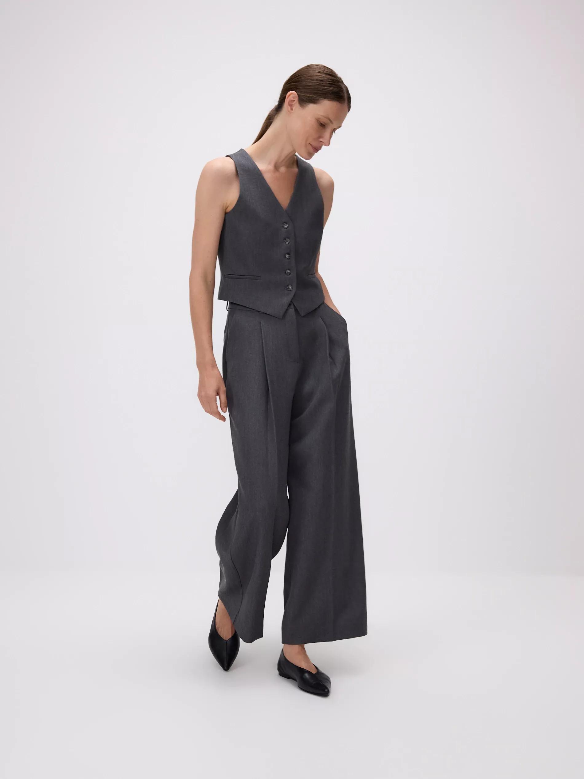 MID GREY Loose trousers with crease, , medium