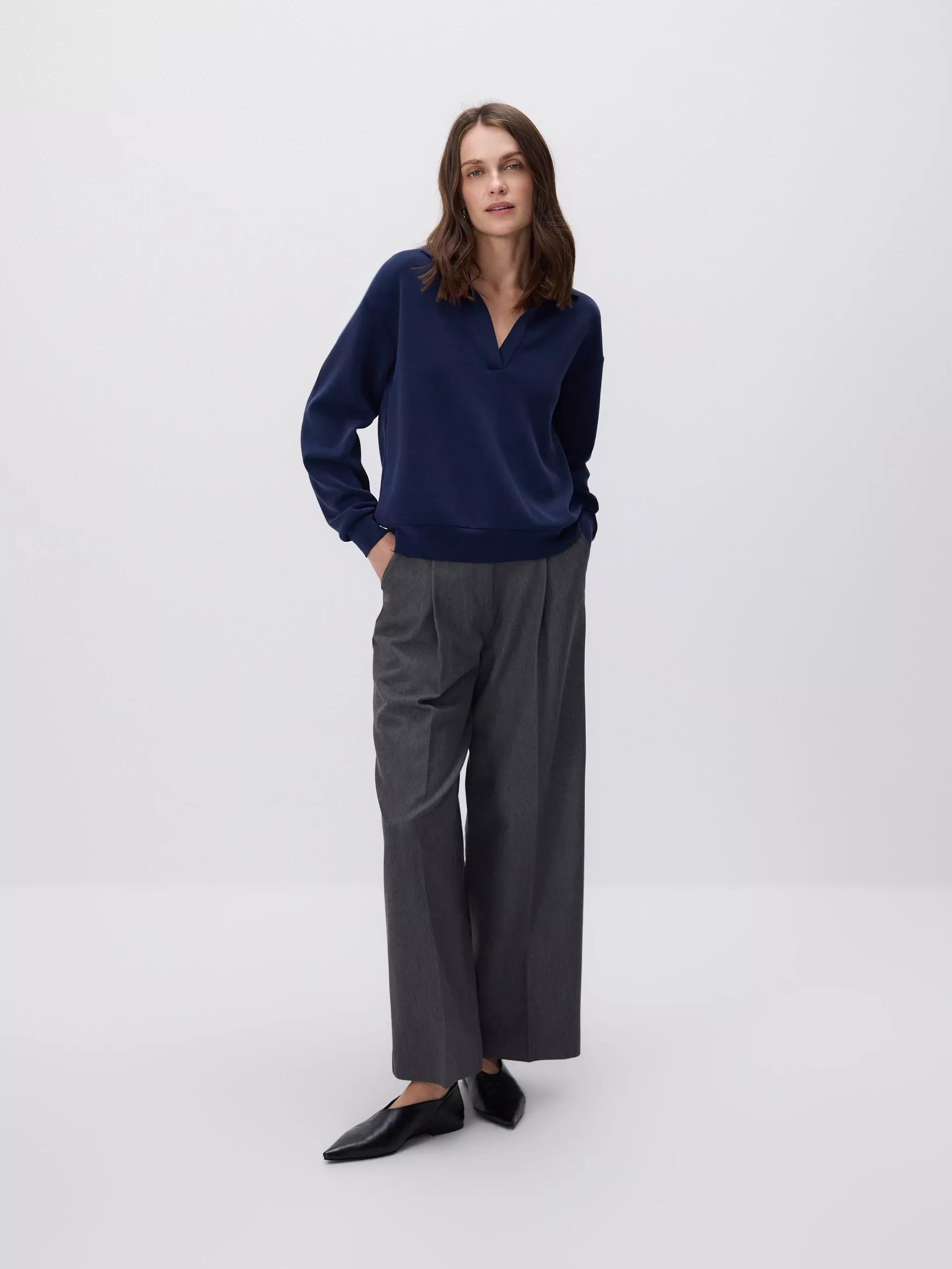 Grey Loose Trousers With Crease, Grey, medium