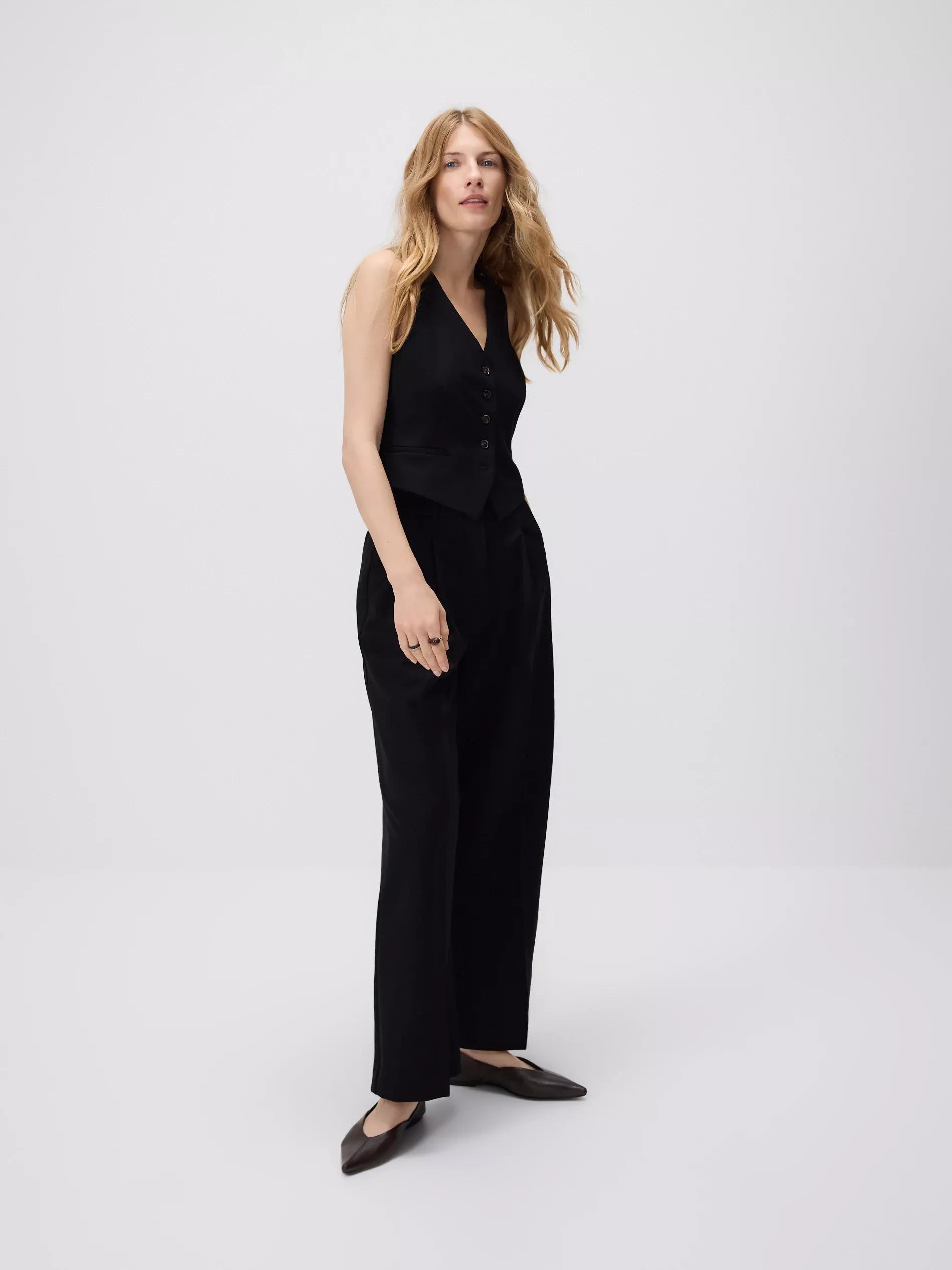 Black Loose Trousers With Crease, Black, medium