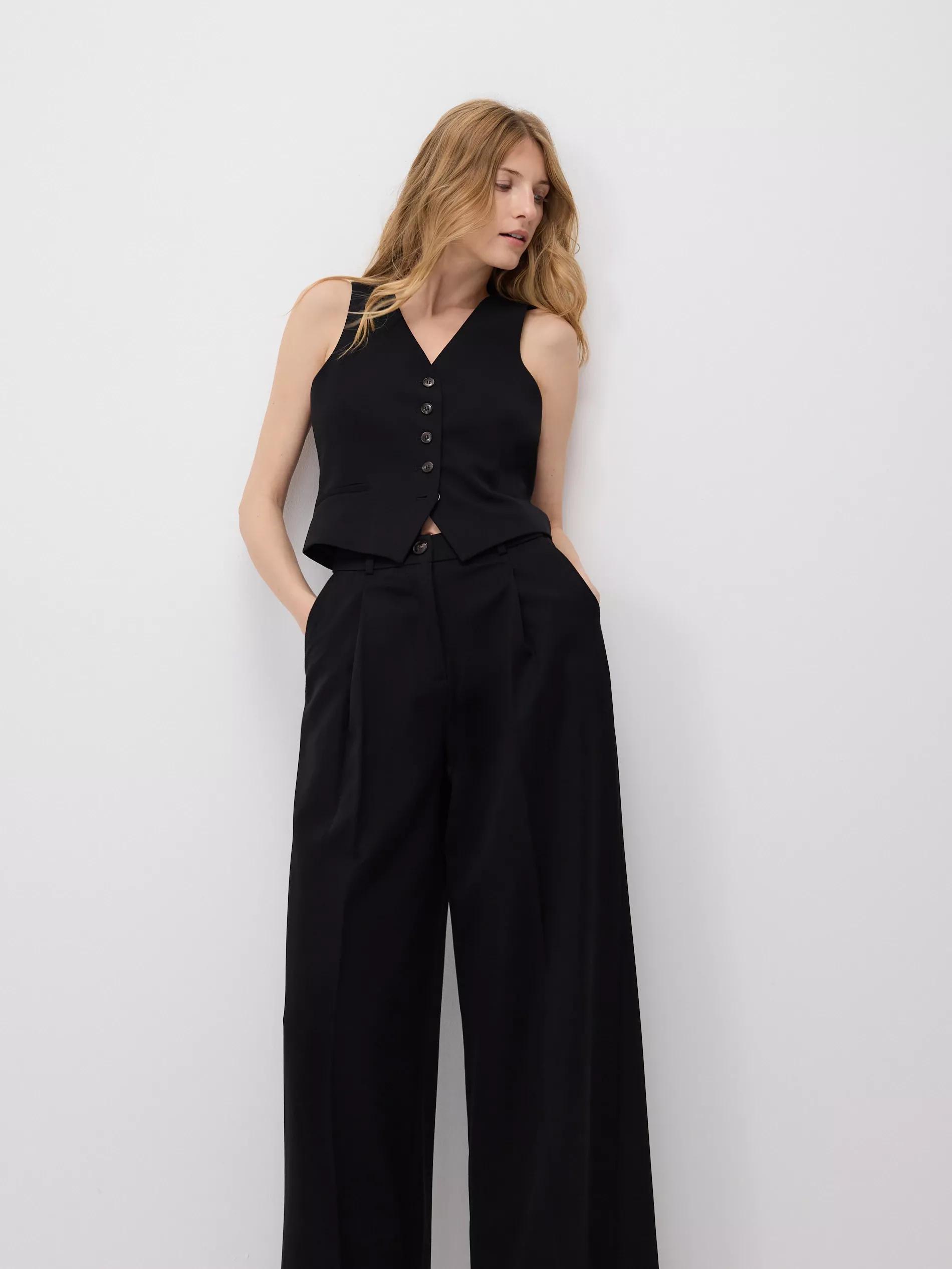 Black Loose Trousers With Crease, Black, medium