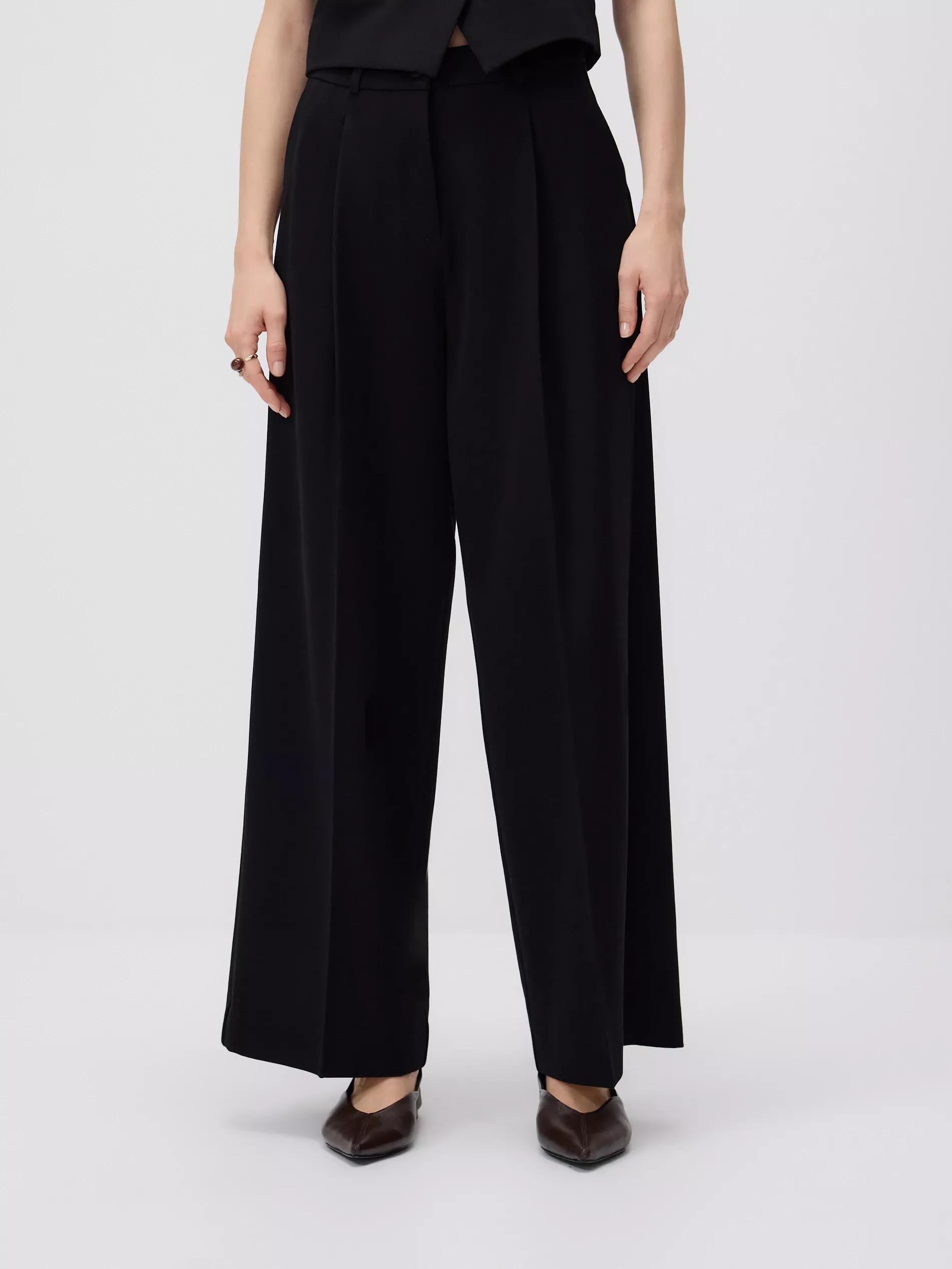 Black Loose Trousers With Crease, Black, medium